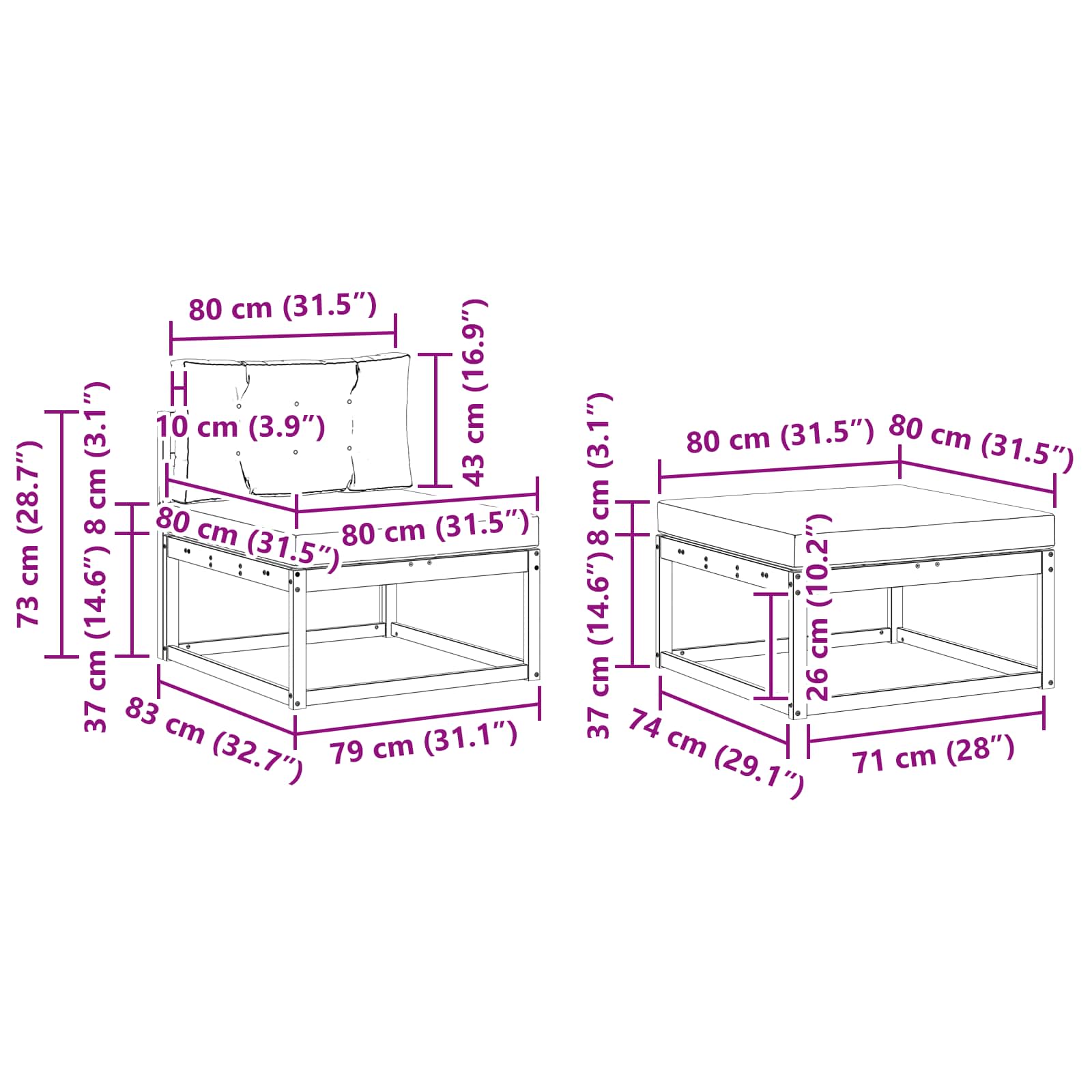 Set vanjskih sofa s jastukom 4 pcs Prirodna i antracit