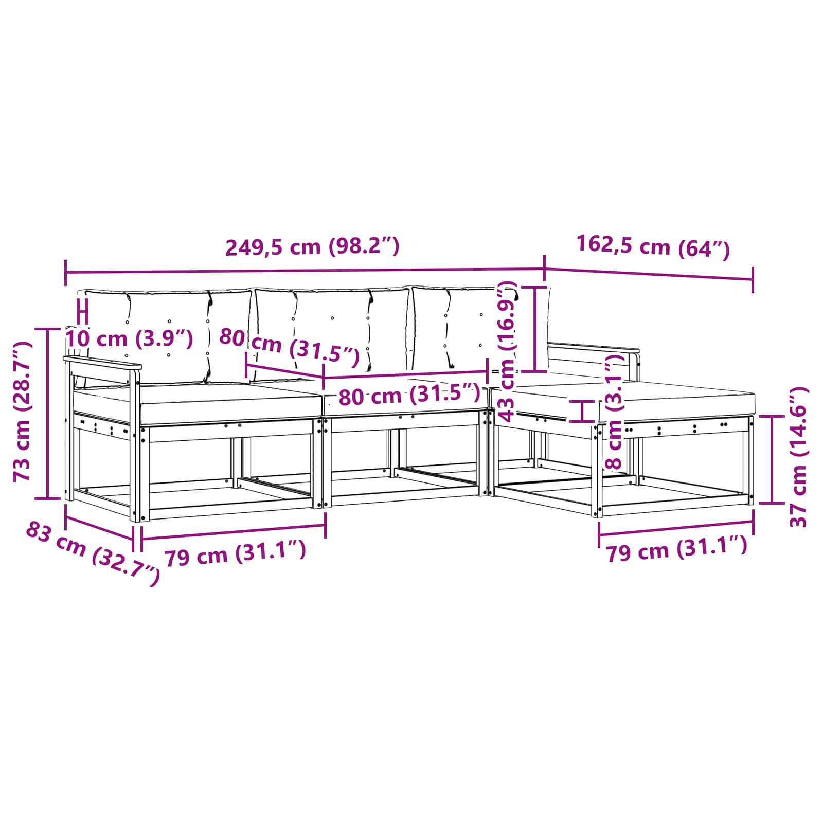 Set vanjskih sofa s jastukom 4 pcs Prirodna i antracit
