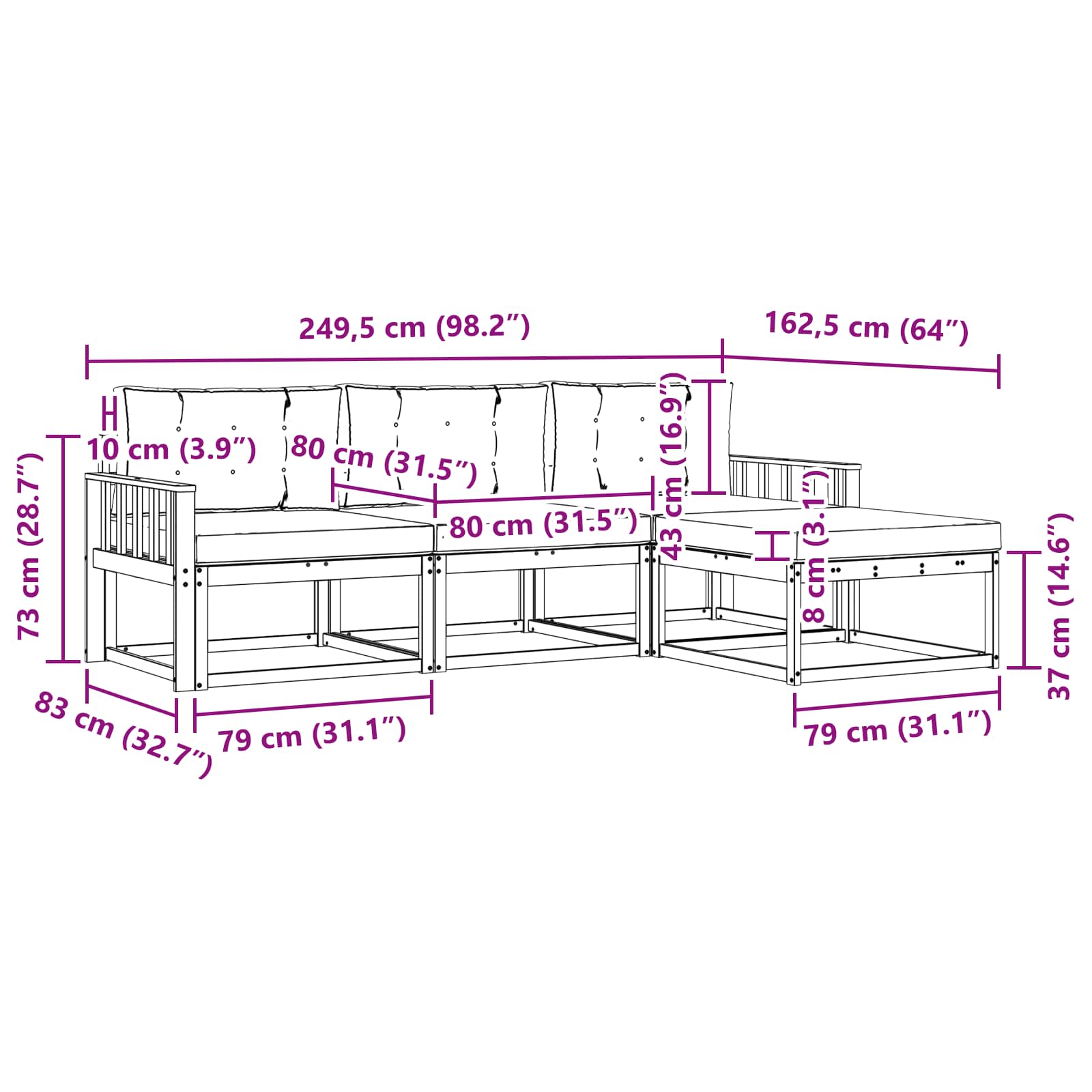 Set vanjskih sofa s jastukom 4 pcs Prirodna i antracit