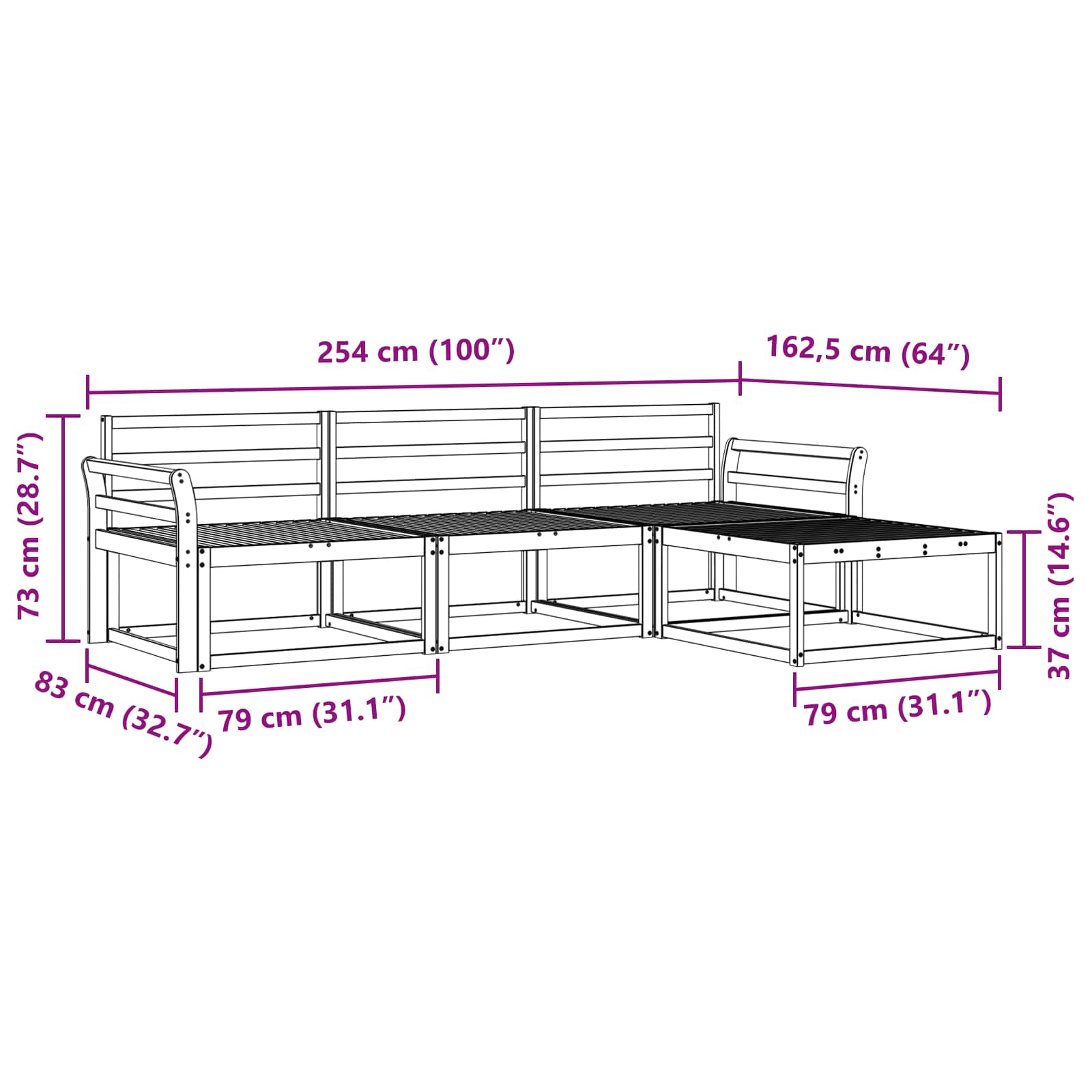 Set vanjskih sofa 4 pcs Prirodna Čvrsto drvo akacije