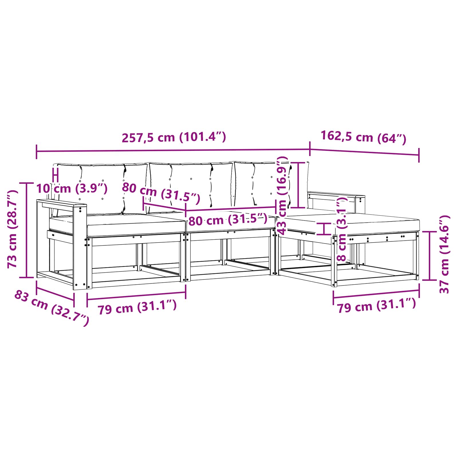 Set vanjskih sofa s jastukom 4 pcs Prirodna i antracit
