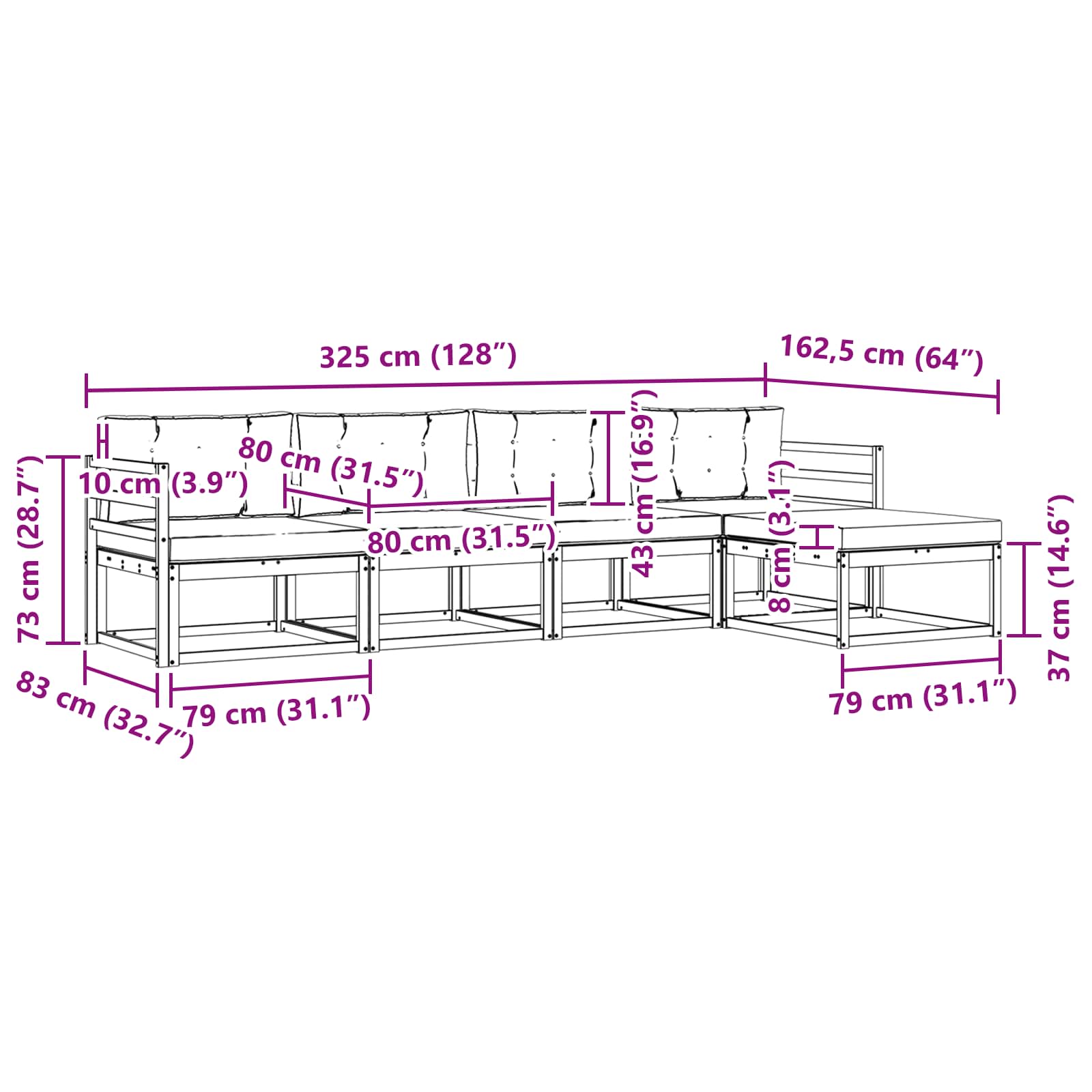 Set vanjskih sofa s jastukom 5 pcs Prirodna i antracit