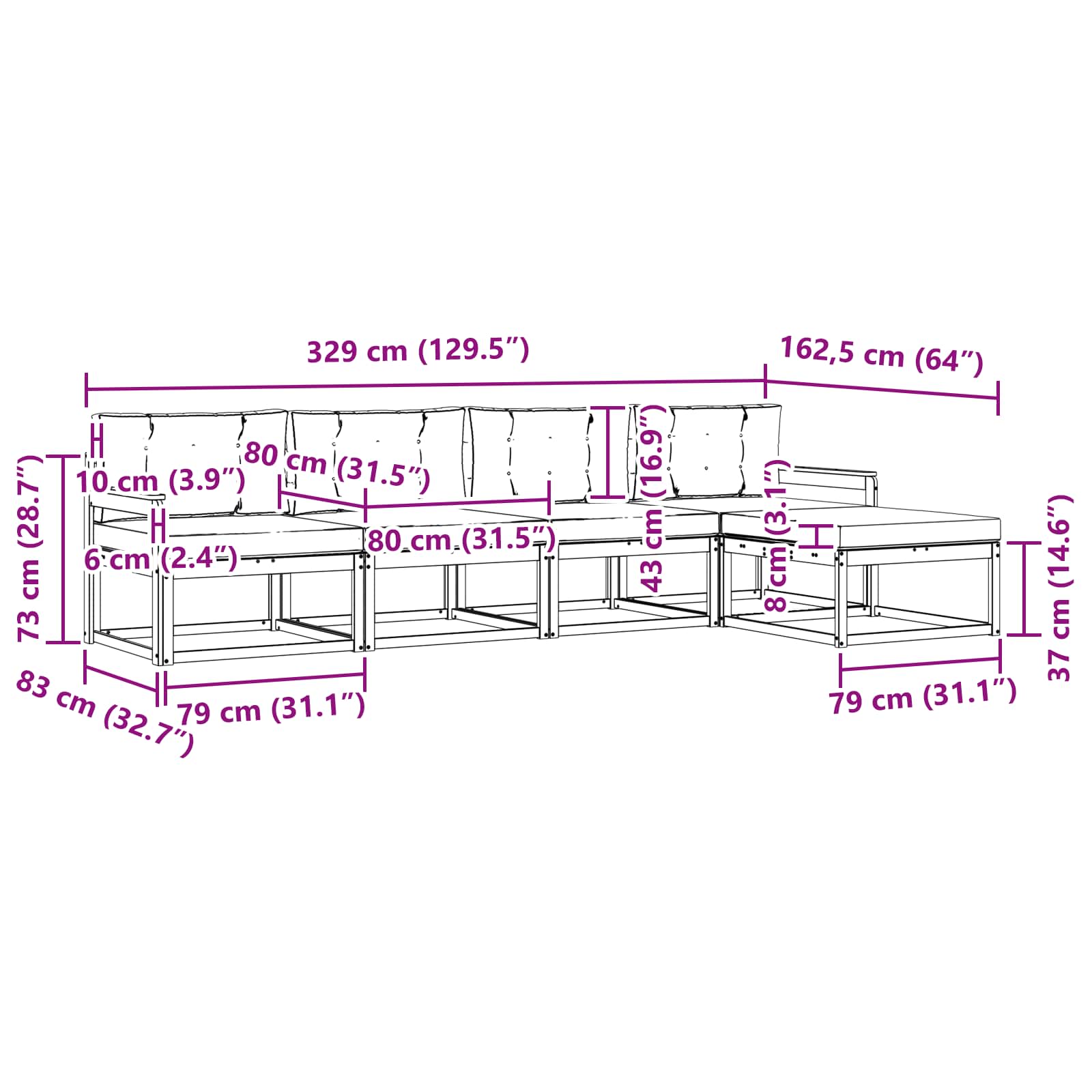Set vanjskih sofa s jastukom 5 pcs Prirodna i antracit
