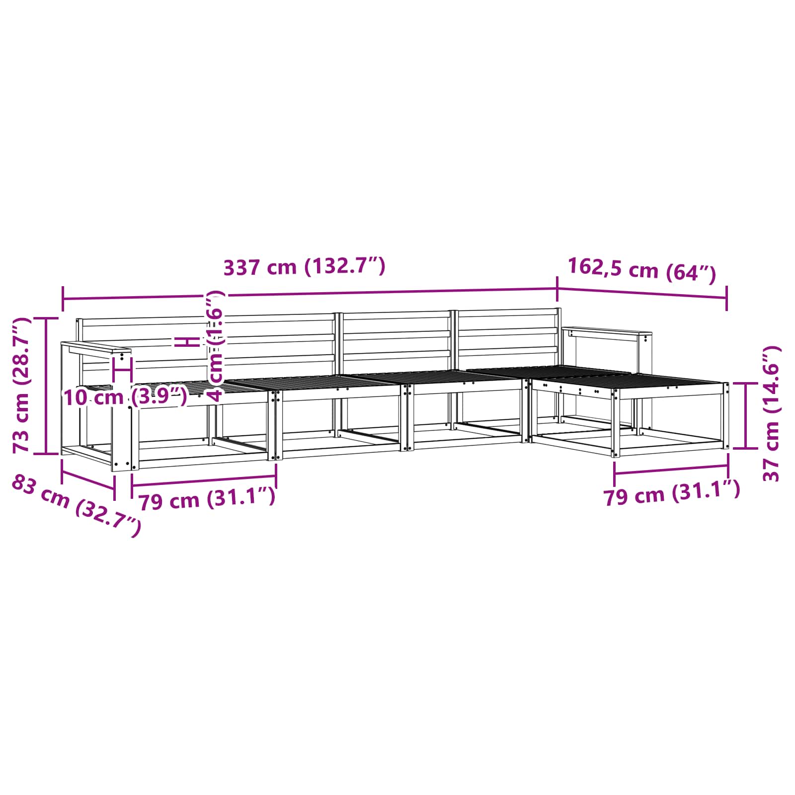 Set vanjskih sofa 5 pcs Prirodna Čvrsto drvo akacije