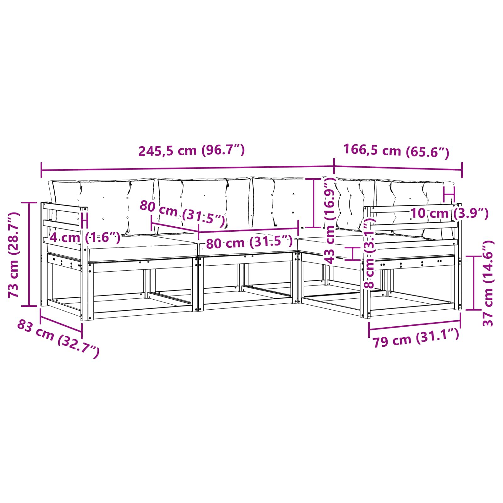 Set vanjskih sofa s jastukom 4 pcs Prirodna i svijetlo siva