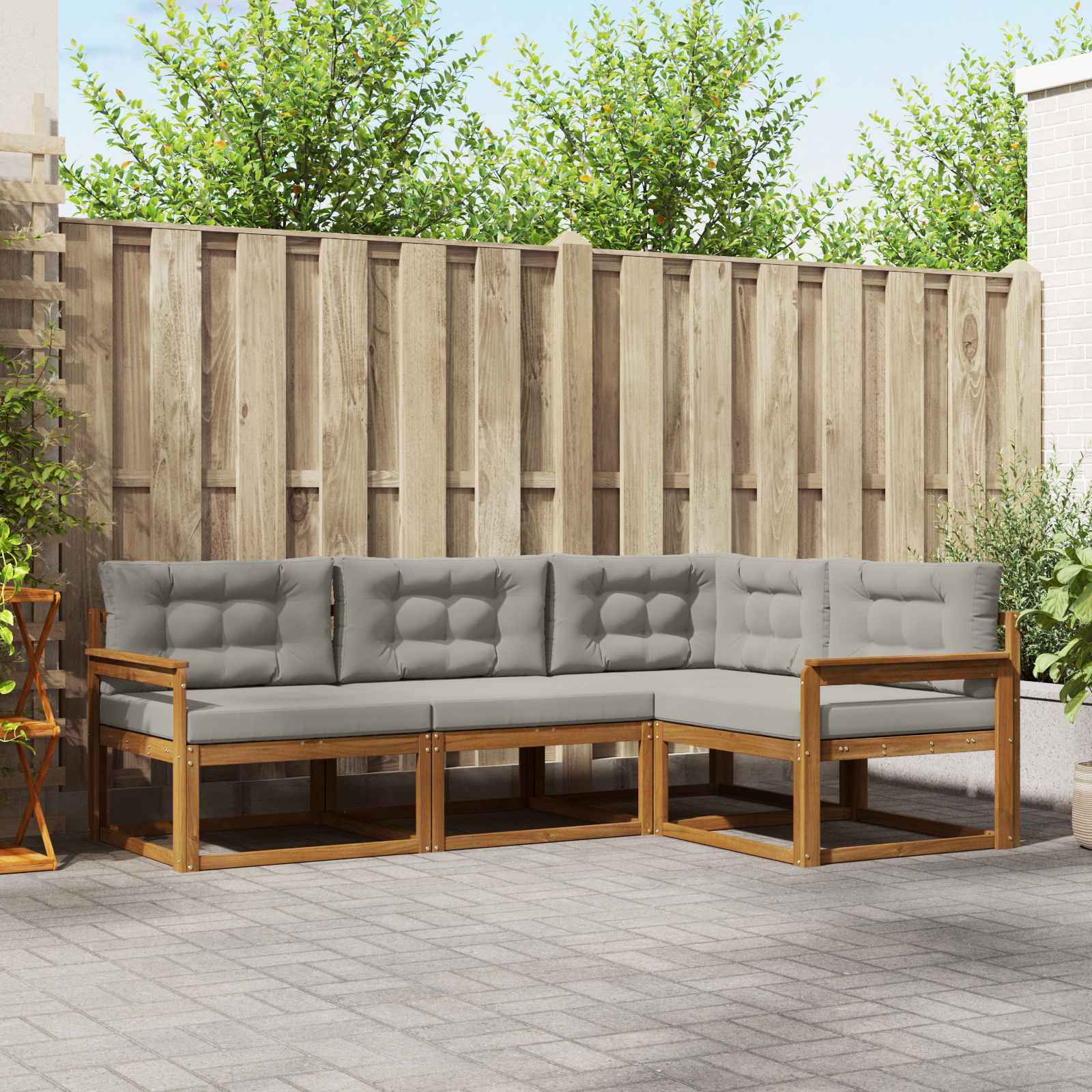 Set vanjskih sofa s jastukom 4 pcs Prirodna i svijetlo siva