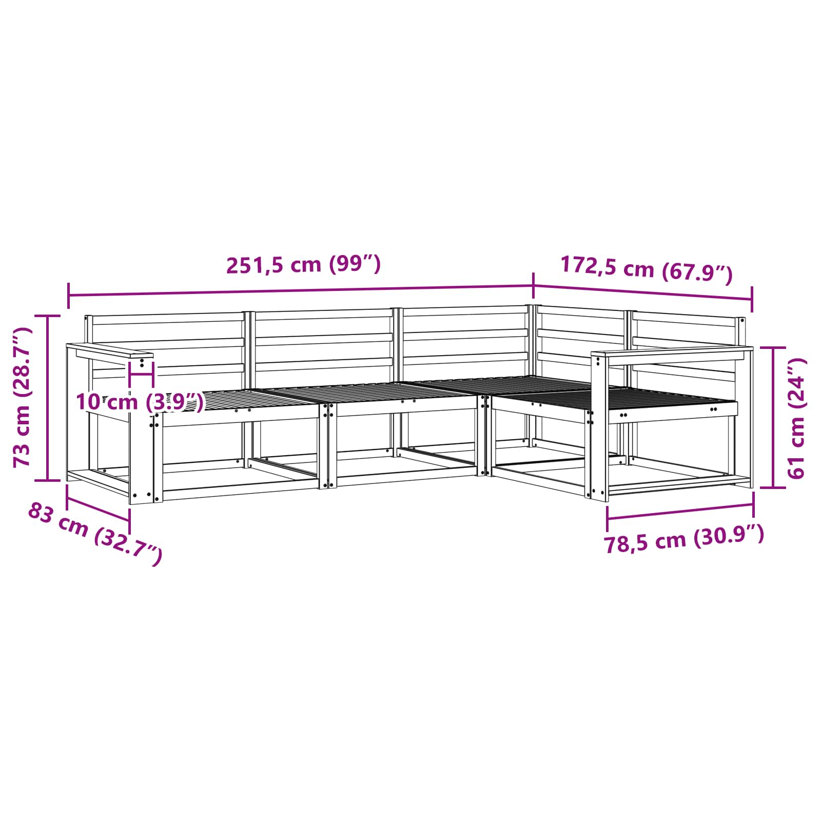 Set vanjskih sofa 4 pcs Prirodna Čvrsto drvo akacije