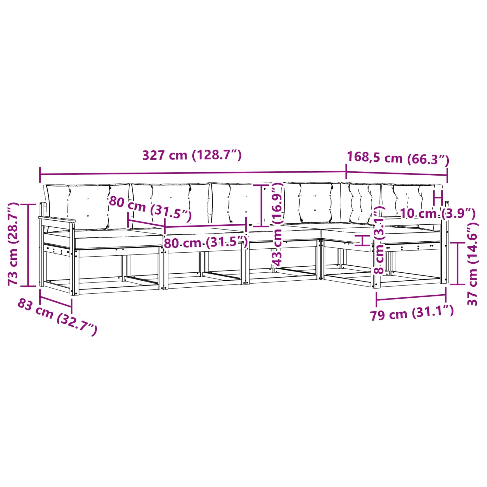 Set vanjskih sofa s jastukom 5 pcs Prirodna i svjetlosiva