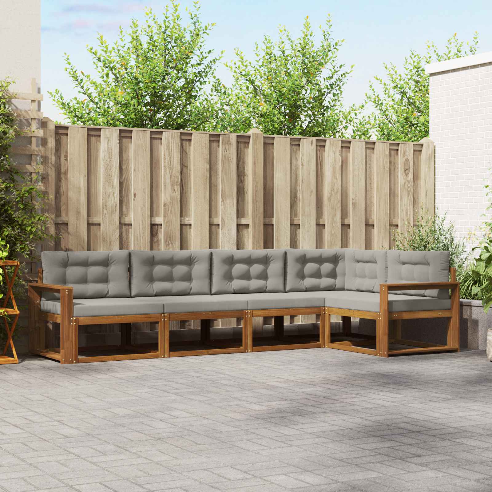 Set vanjskih sofa s jastukom 5 pcs Prirodna i svjetlosiva
