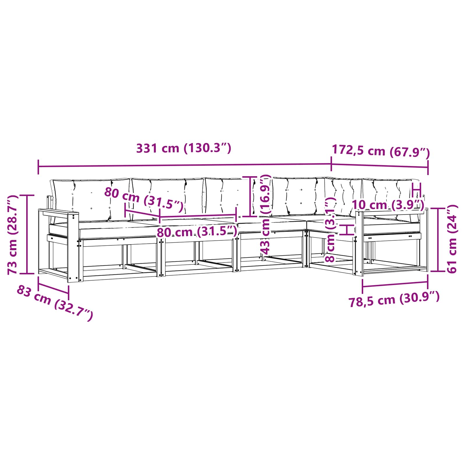 Set vanjskih sofa s jastukom 5 pcs Prirodna i svjetlosiva