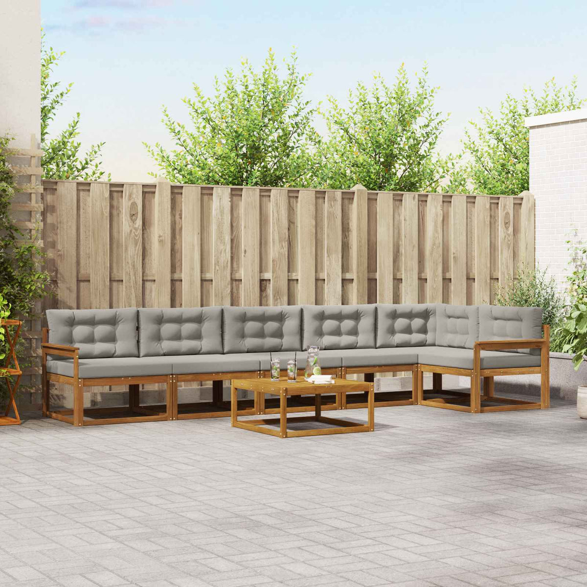 Set vanjskih sofa s jastukom 7 pcs Prirodna i svijetlo siva