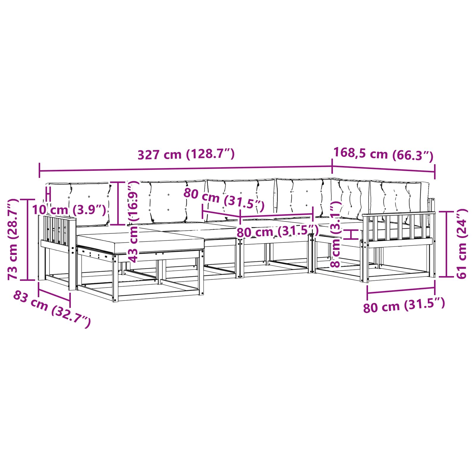 Set vanjskih sofa s jastukom 6 pcs Prirodna i svjetlosiva