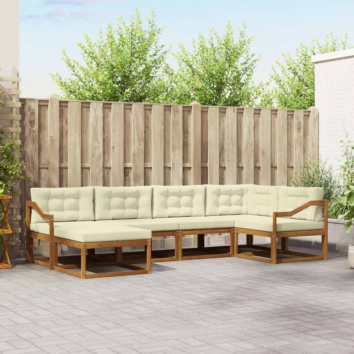 Set vanjskih sofa 6 kom. Prirodna i krem Smeđa 325 x 166,5 x 73 cm
