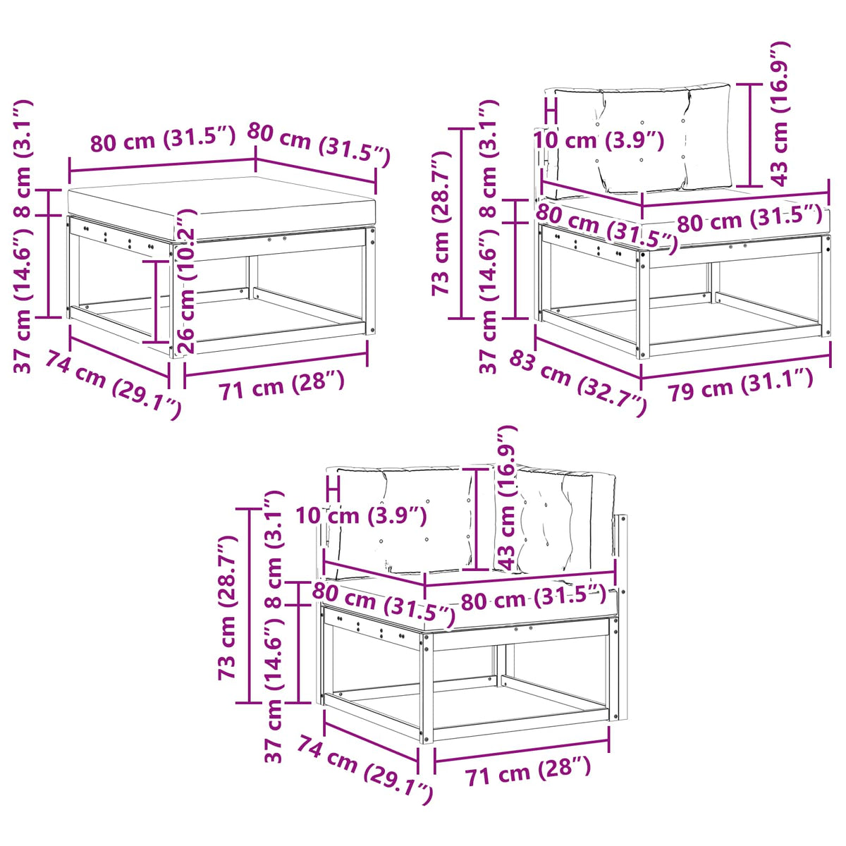 Set vanjskih sofa 6 kom. Prirodna i krem Smeđa 325 x 166,5 x 73 cm