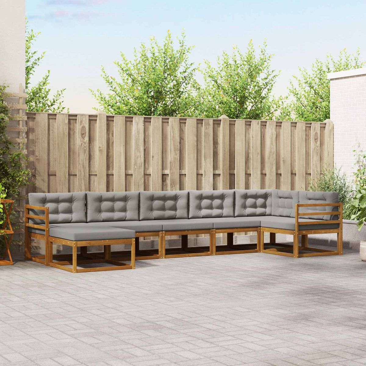 Set vanjskih sofa s jastukom 7 pcs Prirodna i svijetlo siva