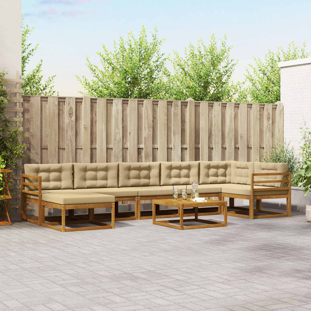 Set vanjskih sofa s jastukom 8 pcs Prirodna i bež