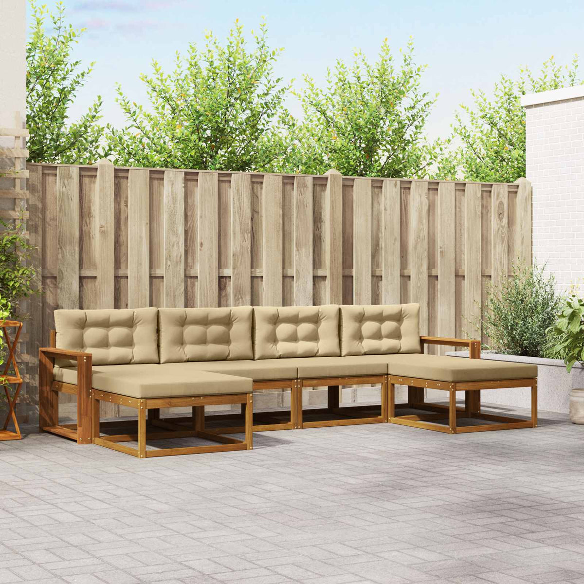 Set vanjskih sofa 6 kom. Prirodna i bež Smeđa 337 x 162,5 x 73 cm