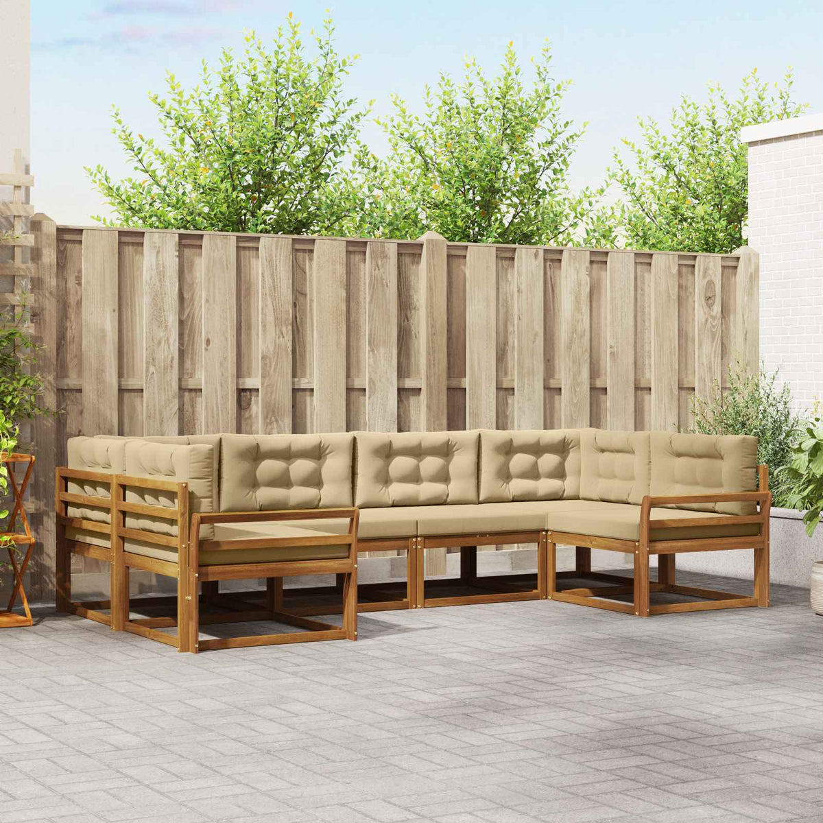 Set vanjskih sofa 6 kom. Prirodna i bež Smeđa 325 x 170,5 x 73 cm