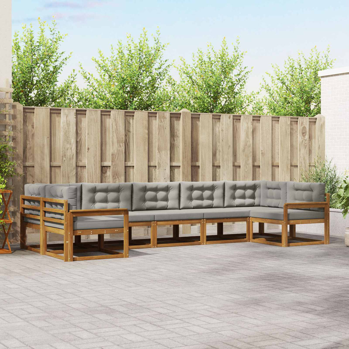 Set vanjskih sofa s jastukom 7 pcs Prirodna i svijetlo siva