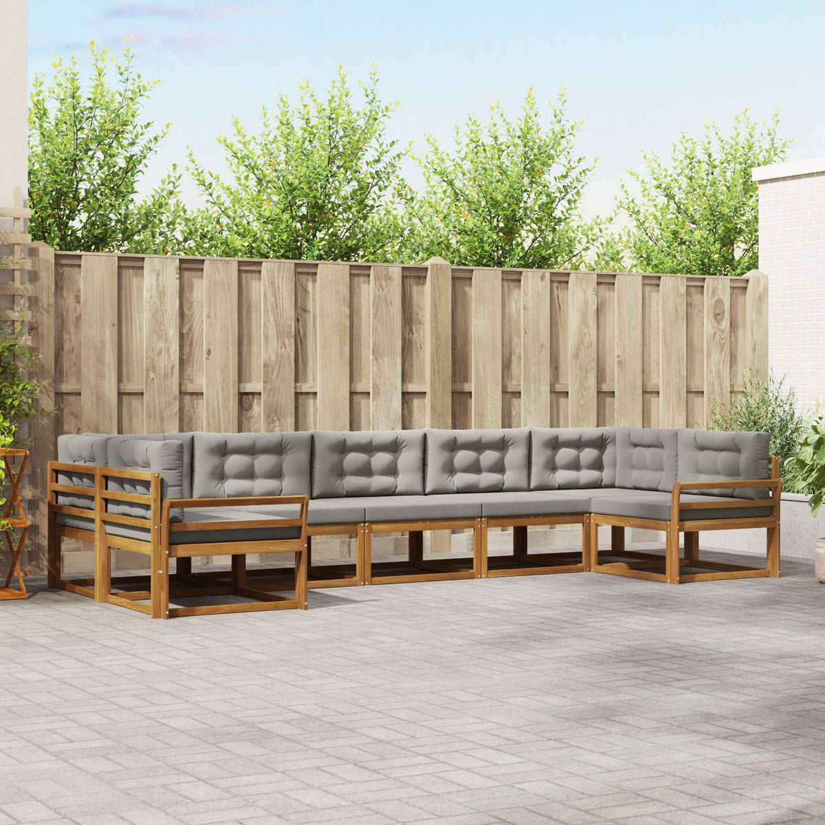 Set vanjskih sofa s jastukom 7 pcs Prirodna i svijetlo siva