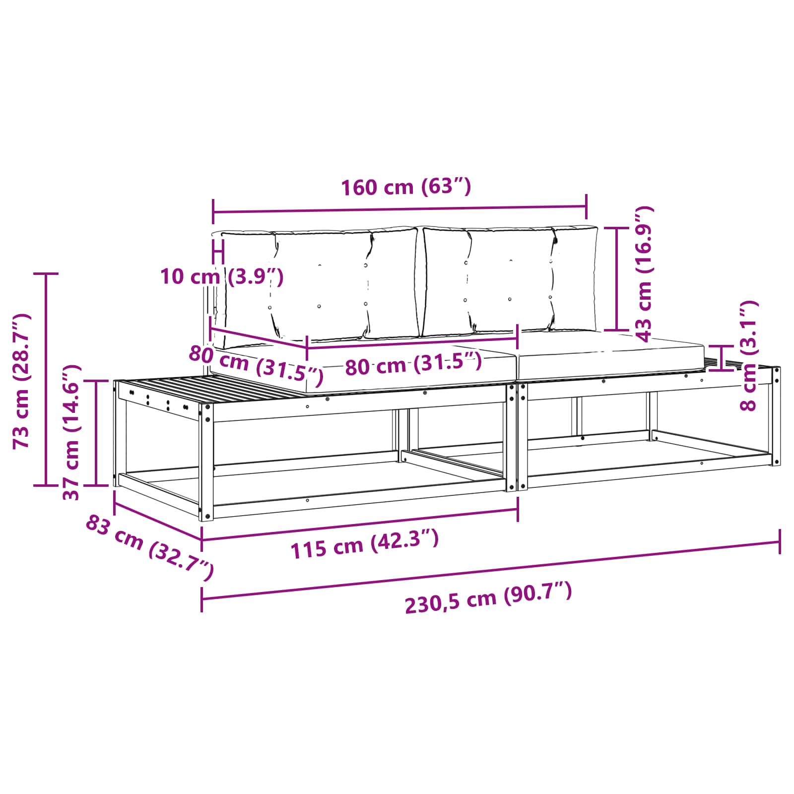 Set vanjskih sofa s jastukom Prirodna i krem