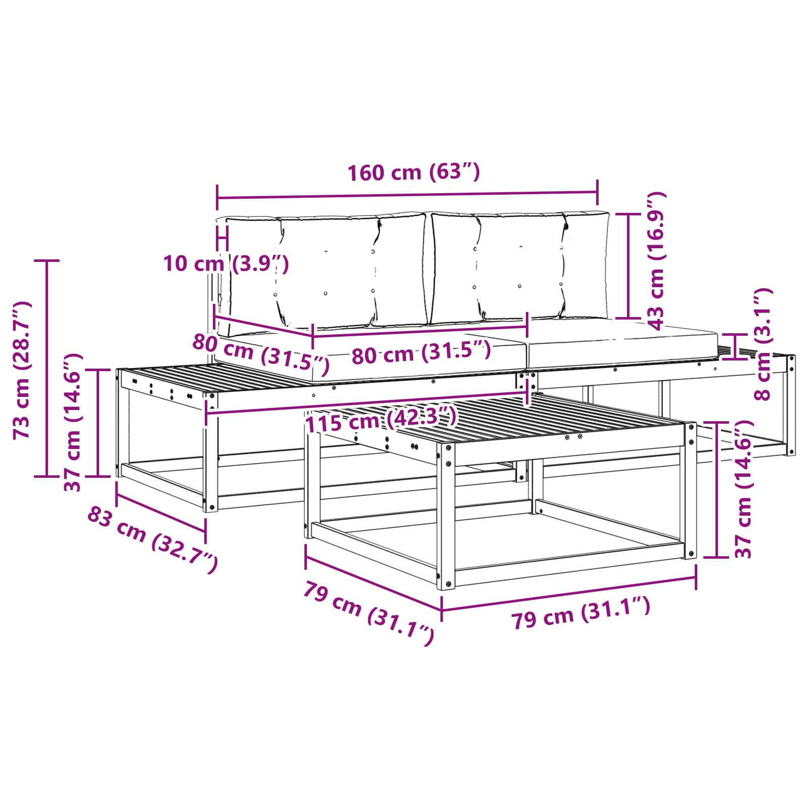 Set vanjskih sofa s jastukom Prirodna i svijetlo siva