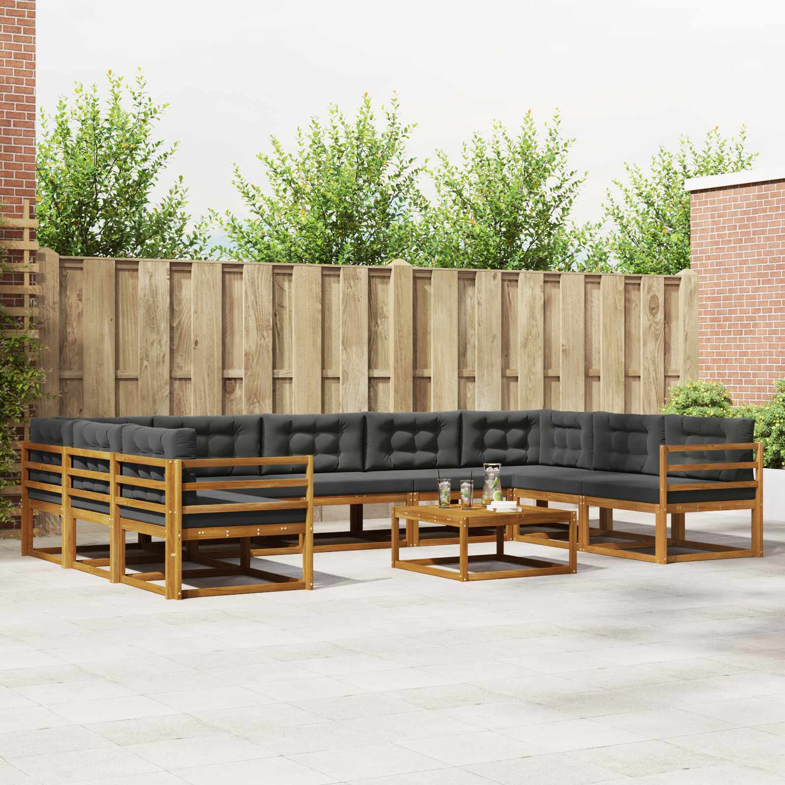 Set vanjskih sofa s jastukom 10 pcs Prirodna i antracit