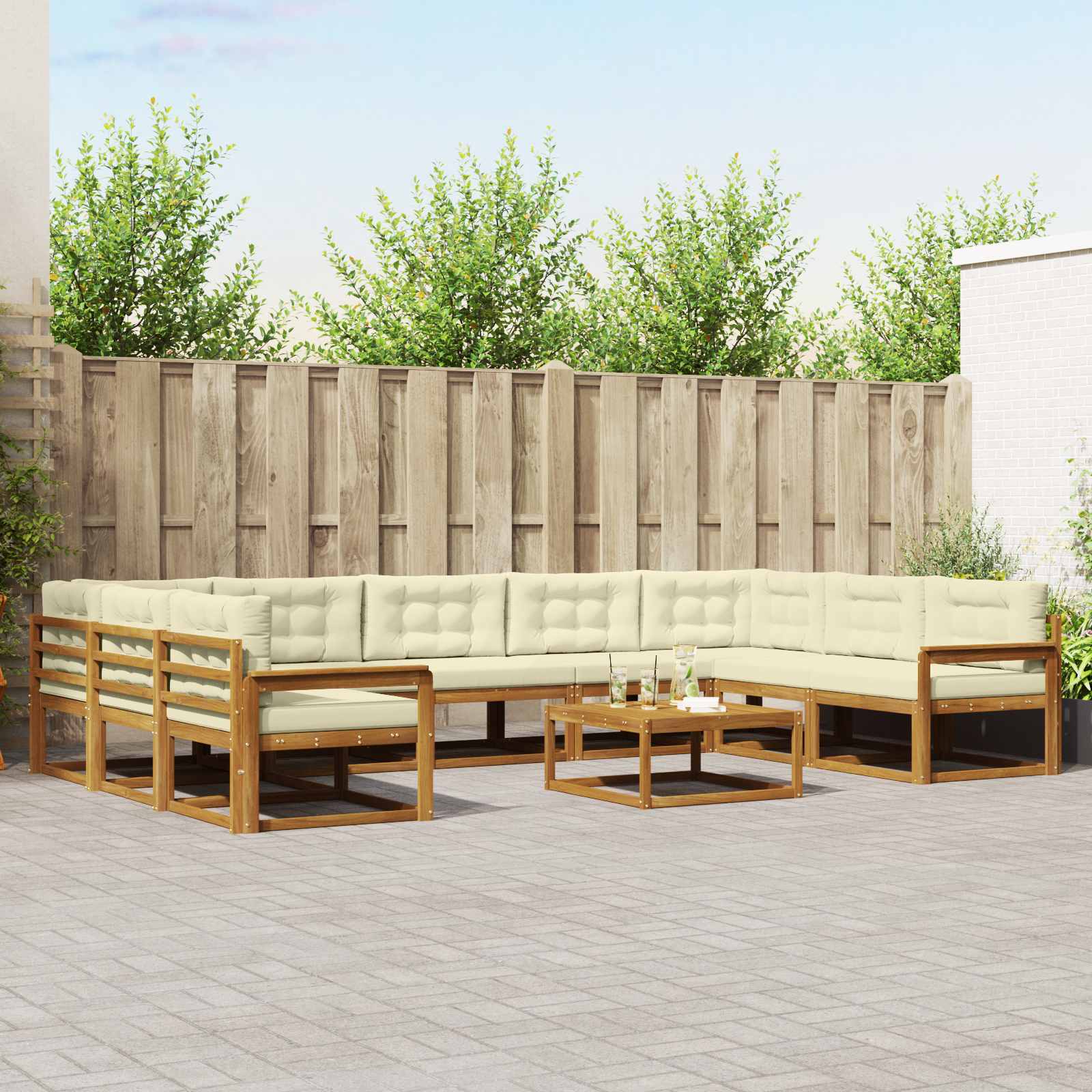 Set vanjskih sofa s jastukom 10 pcs Prirodna i krem