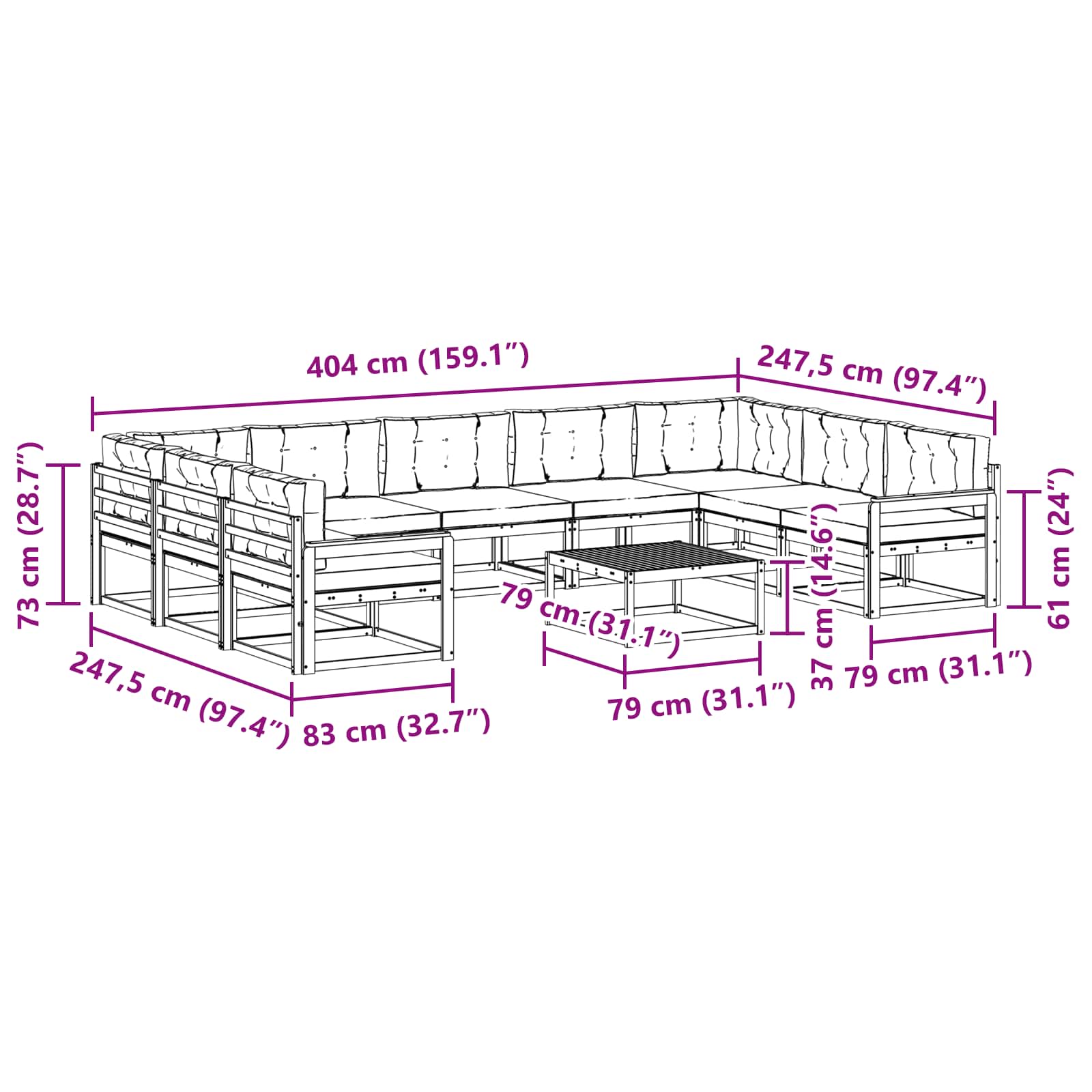 Set vanjskih sofa s jastukom 10 pcs Prirodna i antracit