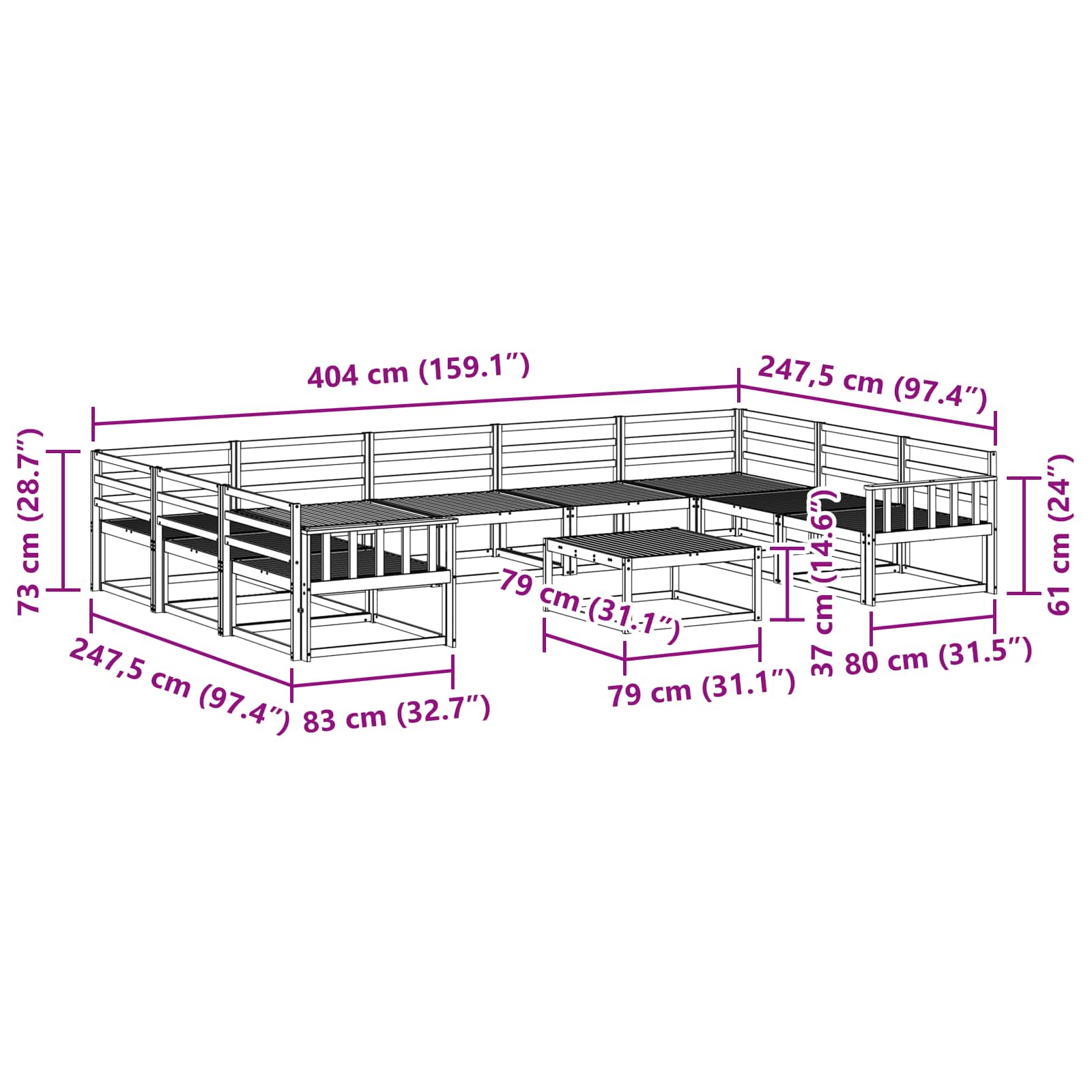 Set vanjskih sofa 10 pcs Prirodna Čvrsto drvo akacije