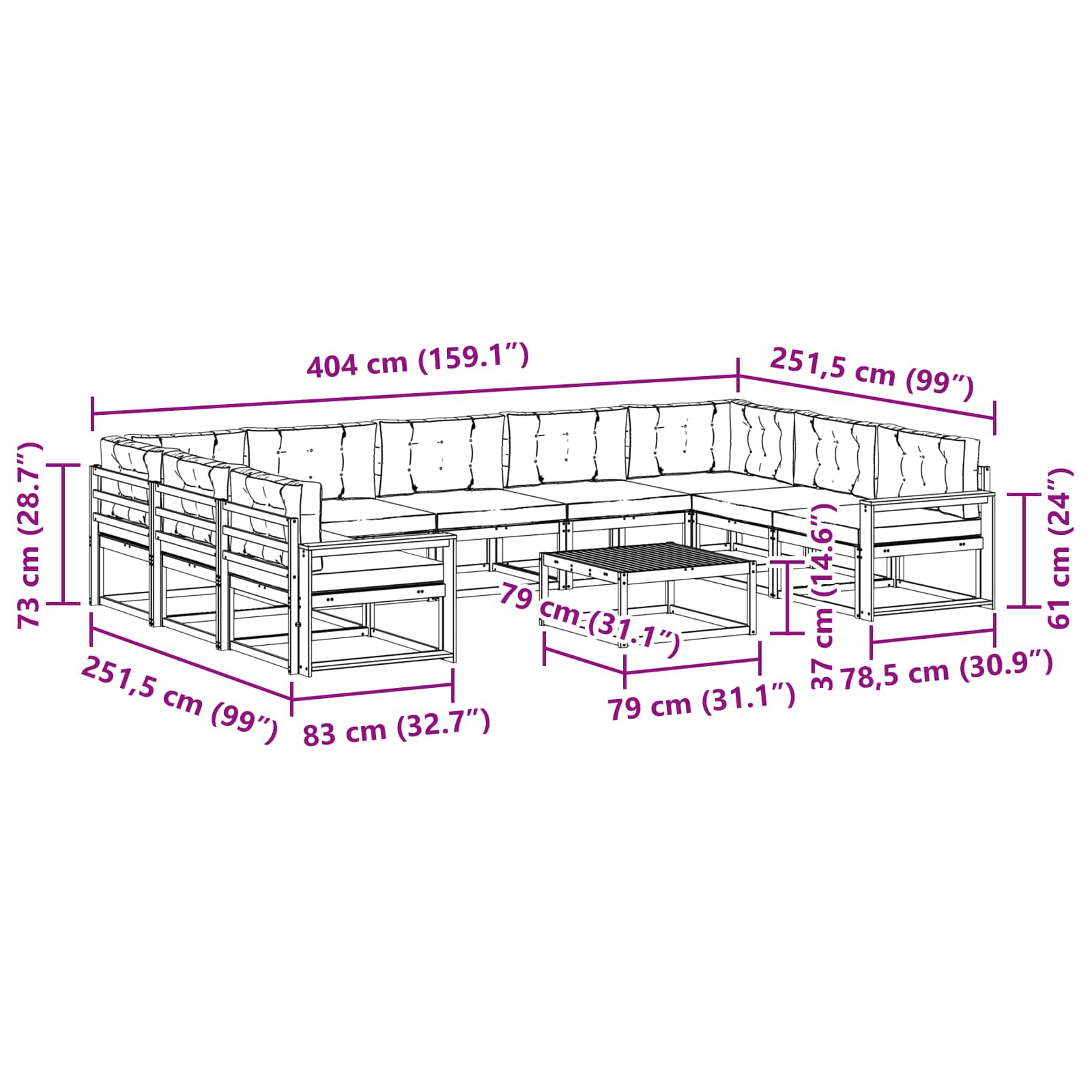 Set vanjskih sofa s jastukom 10 pcs Prirodna i krem