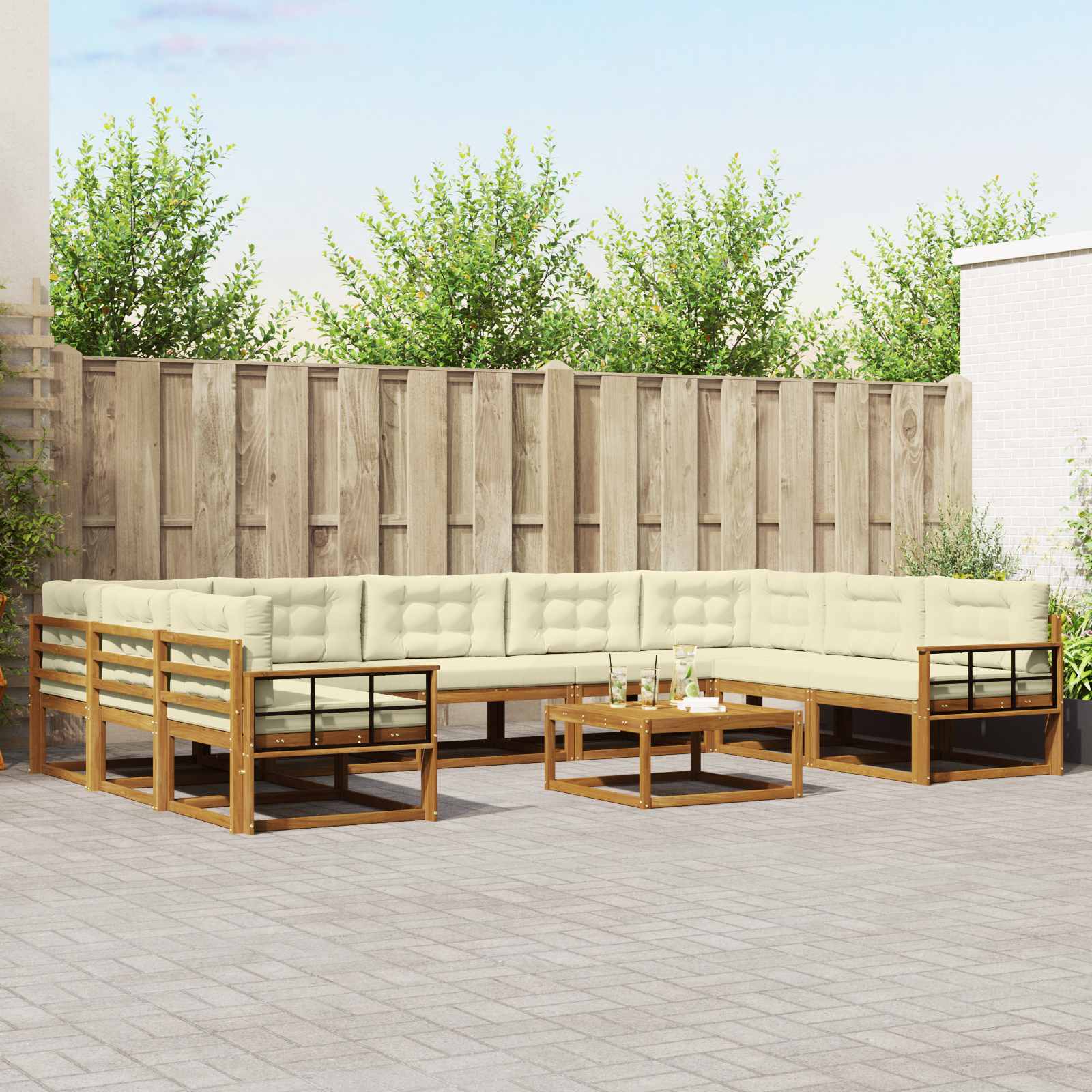 Set vanjskih sofa s jastukom 10 pcs Prirodna i krem