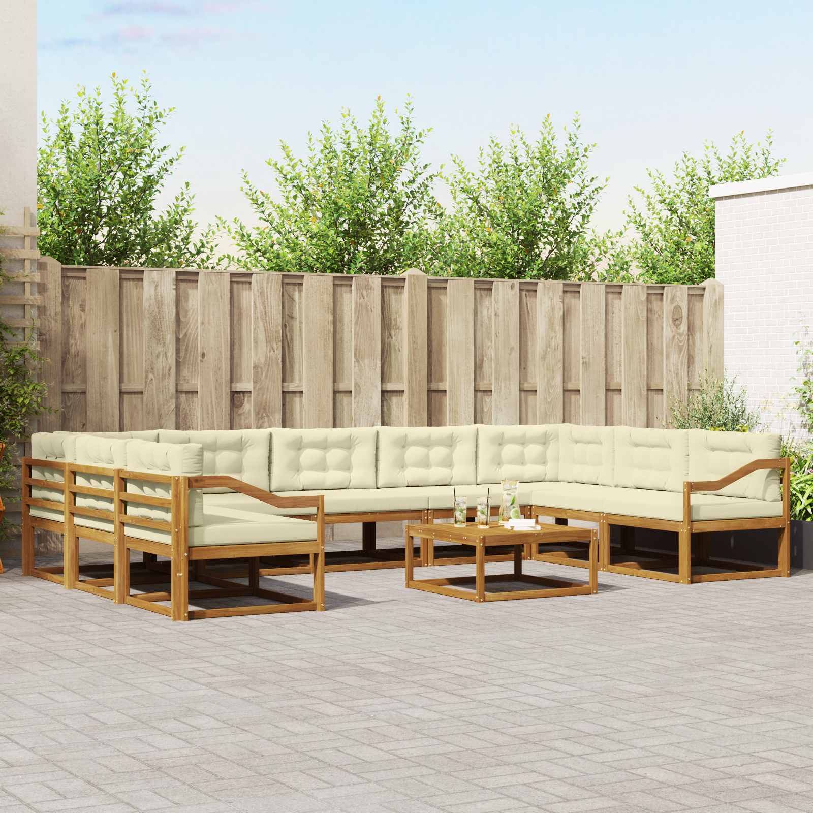 Set vanjskih sofa s jastukom 10 pcs Prirodna i krem