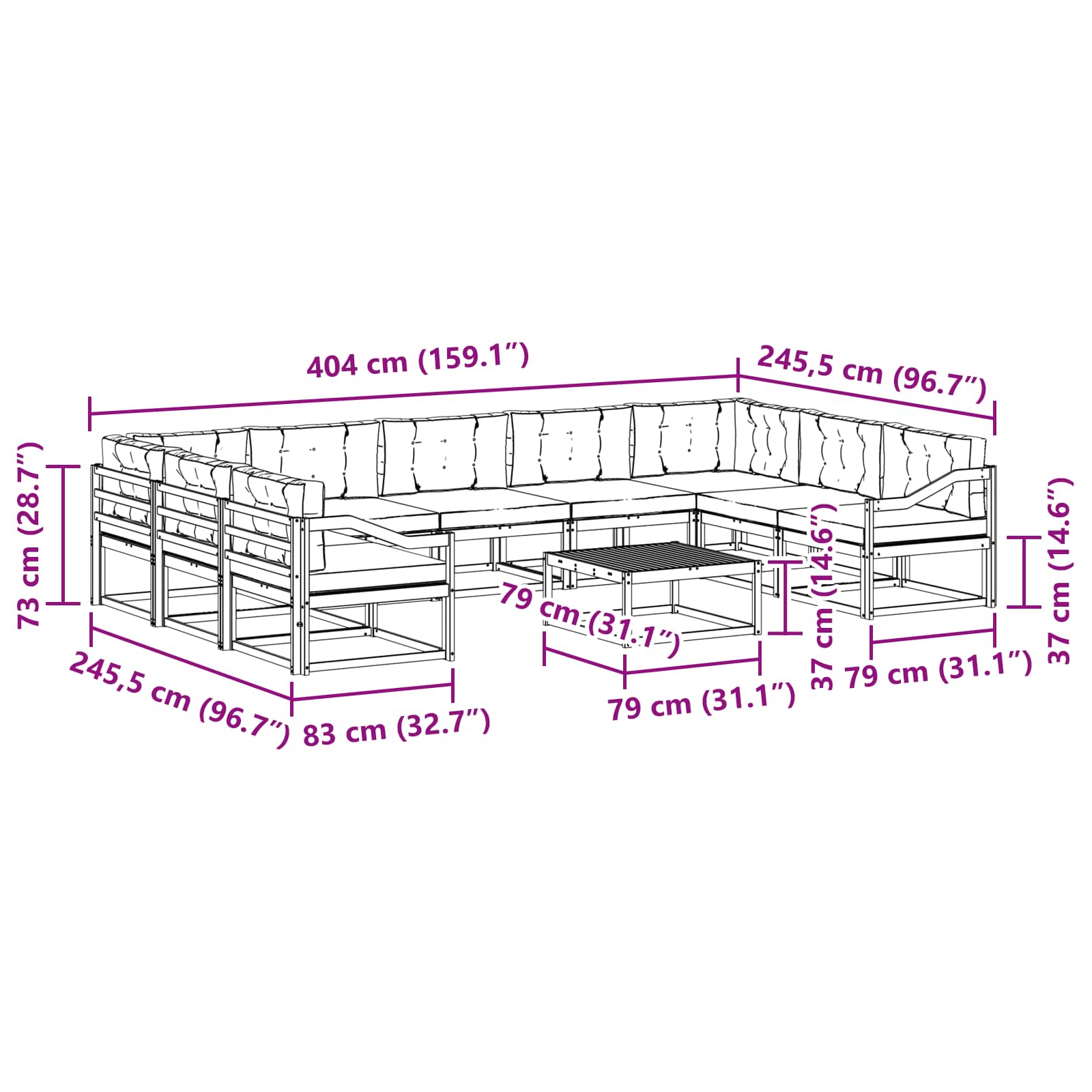 Set vanjskih sofa s jastukom 10 pcs Prirodna i krem