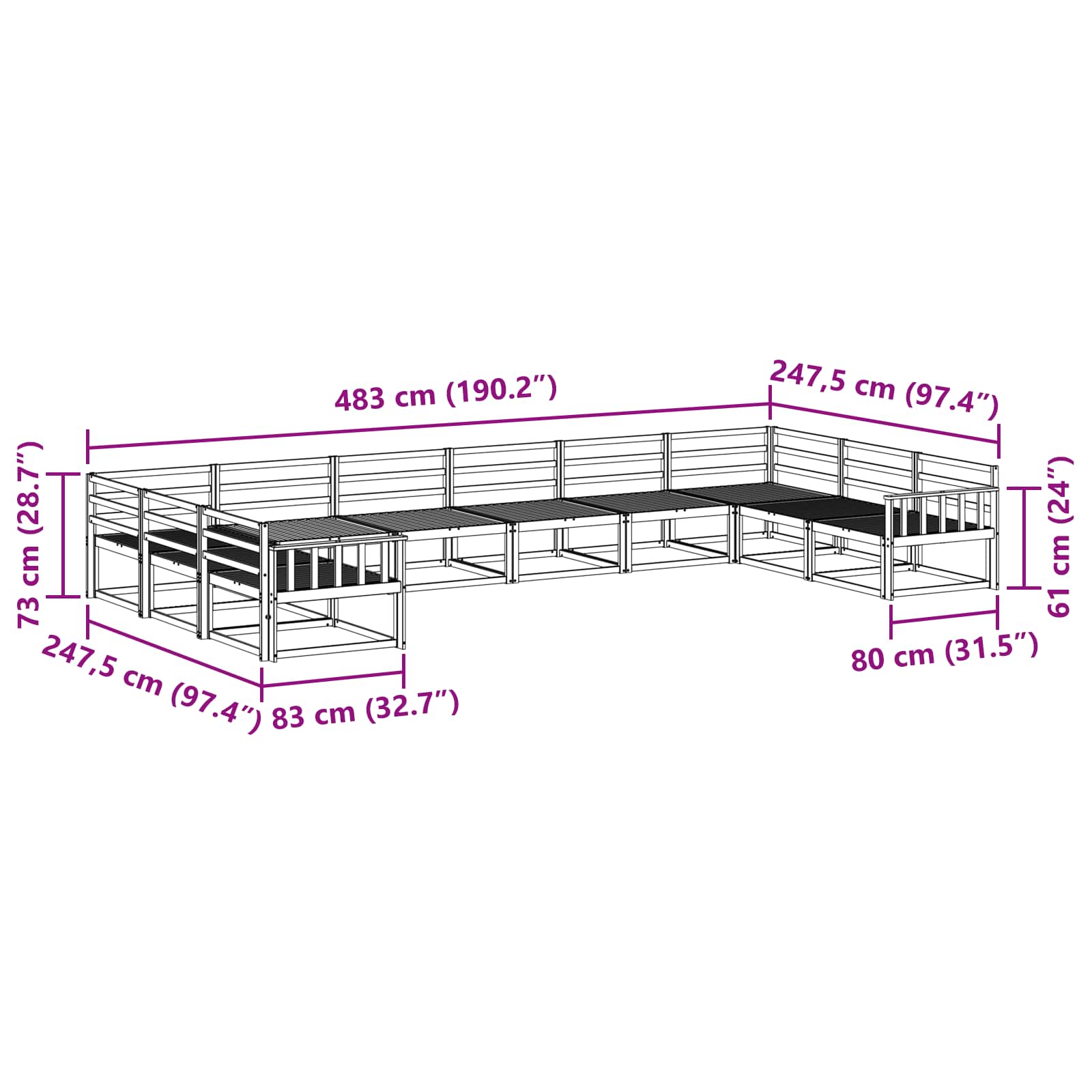 Set vanjskih sofa 10 pcs Prirodna Čvrsto drvo akacije