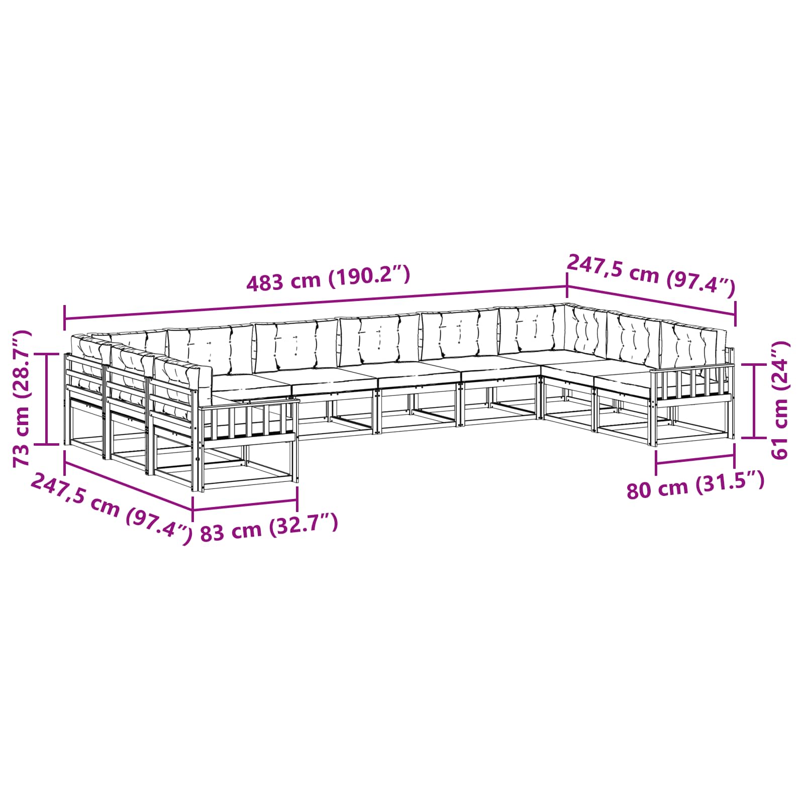 Set vanjskih sofa s jastukom 10 pcs Prirodna i krem