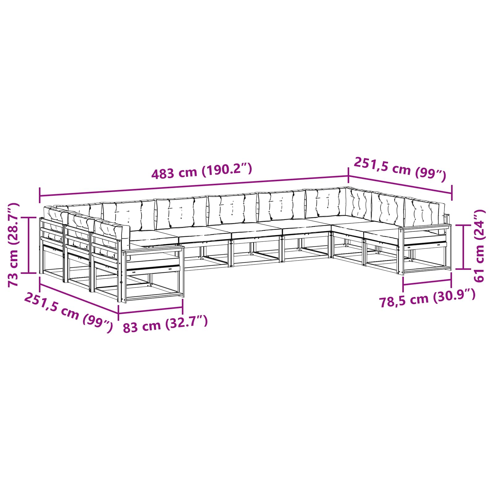 Set vanjskih sofa s jastukom 10 pcs Prirodna i krem