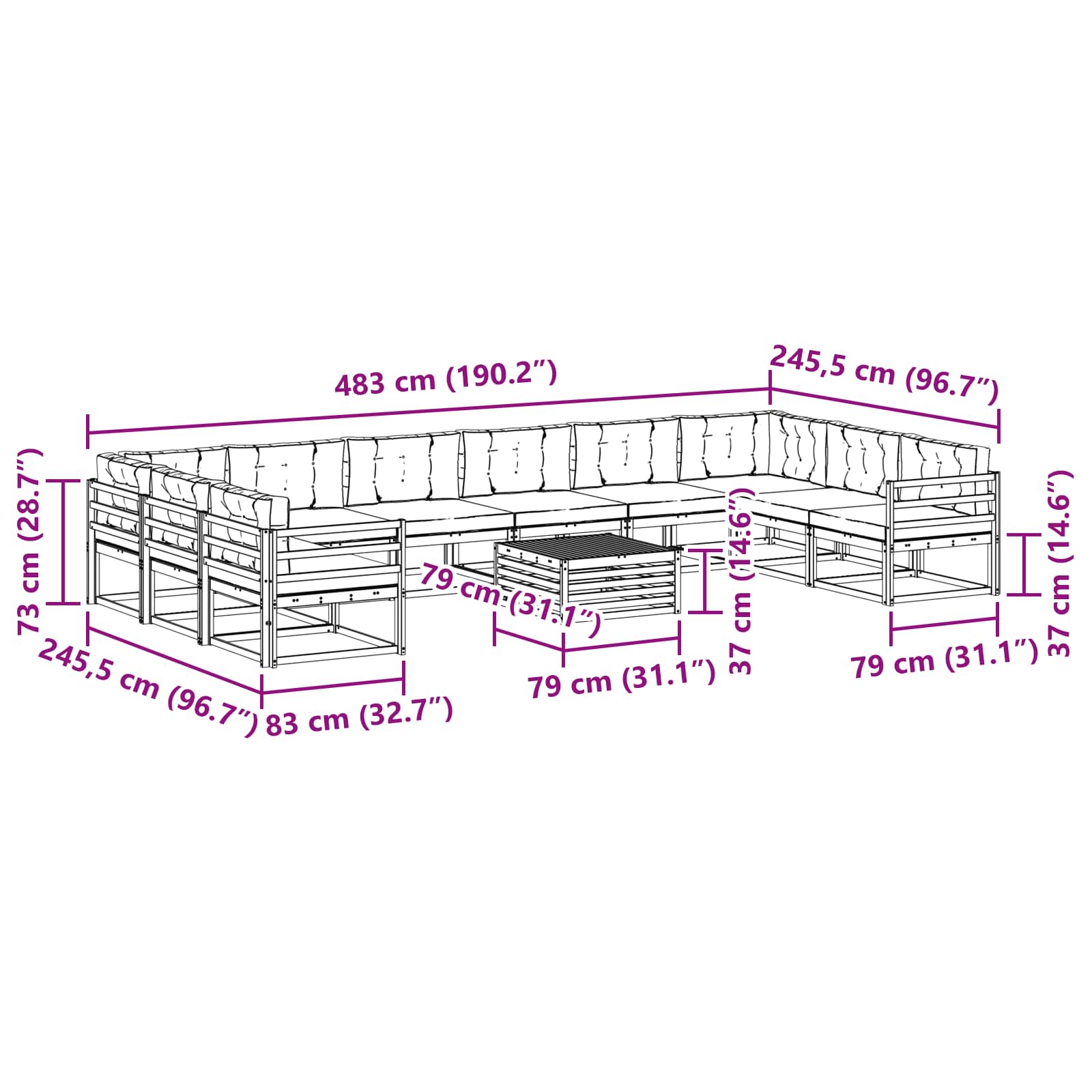 Set vanjskih sofa s jastukom 11 pcs Prirodna i krem