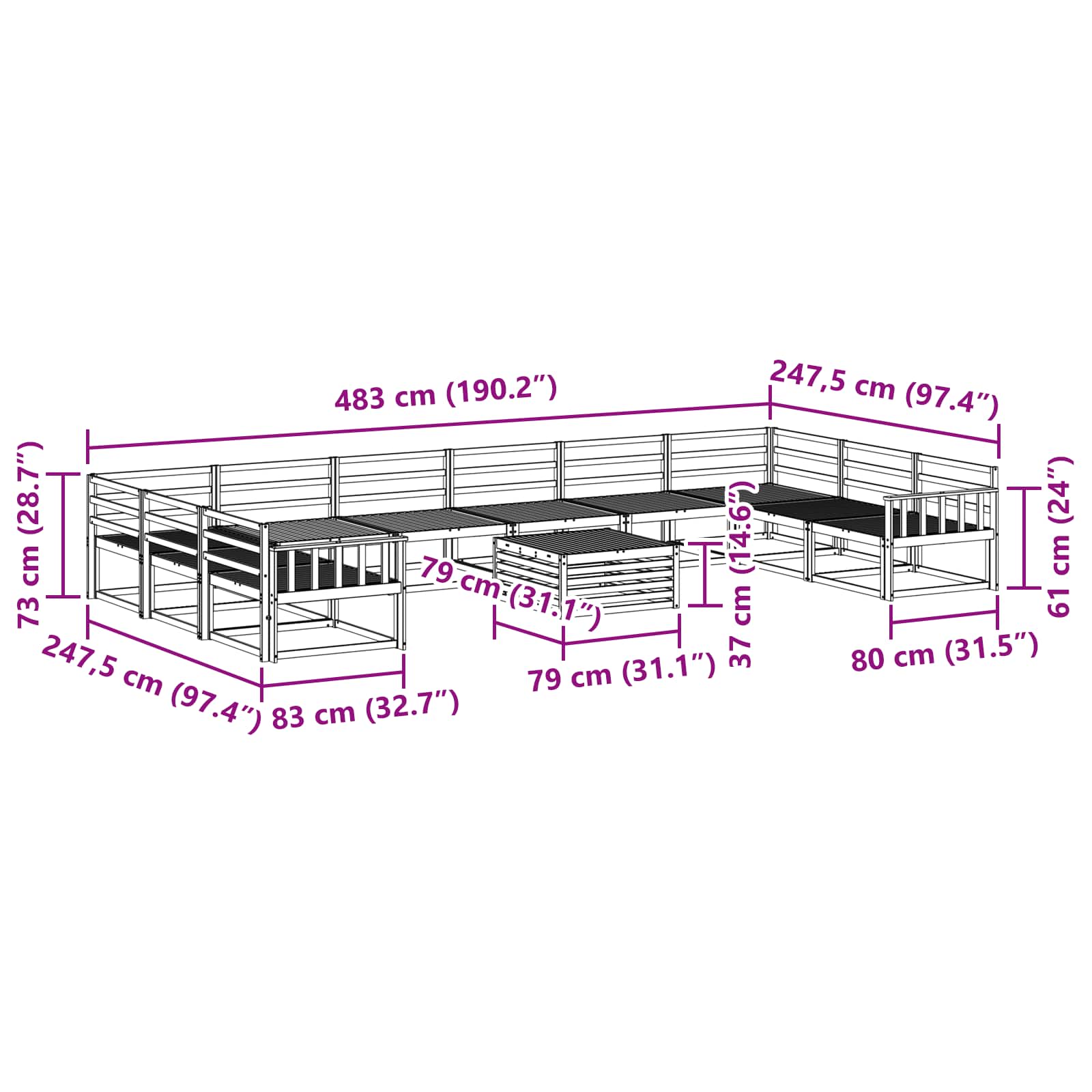 Set vanjskih sofa 11 pcs Prirodna Čvrsto drvo akacije