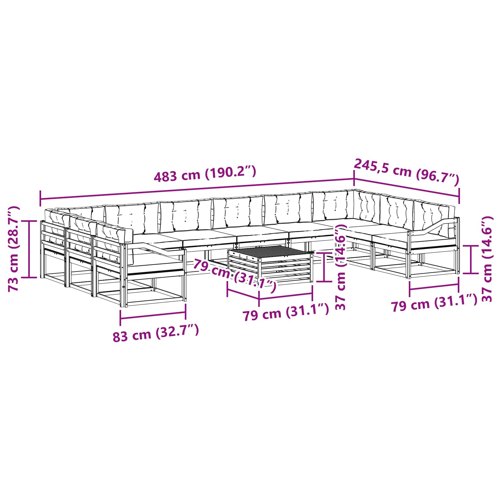 Set vanjskih sofa s jastukom 11 pcs Prirodna i antracit