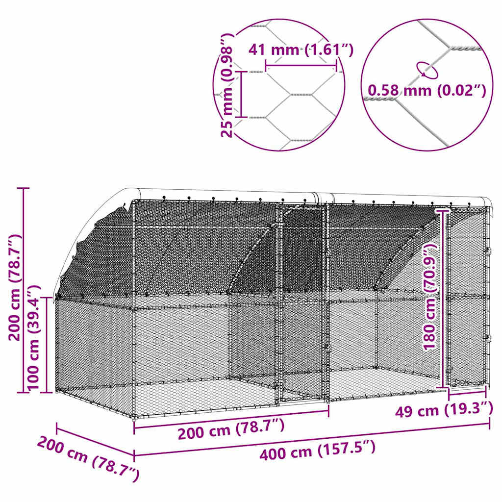 Kavez za piliće 2 pcs Srebrno 400 x 200 x 200 cm Cinkani čelik