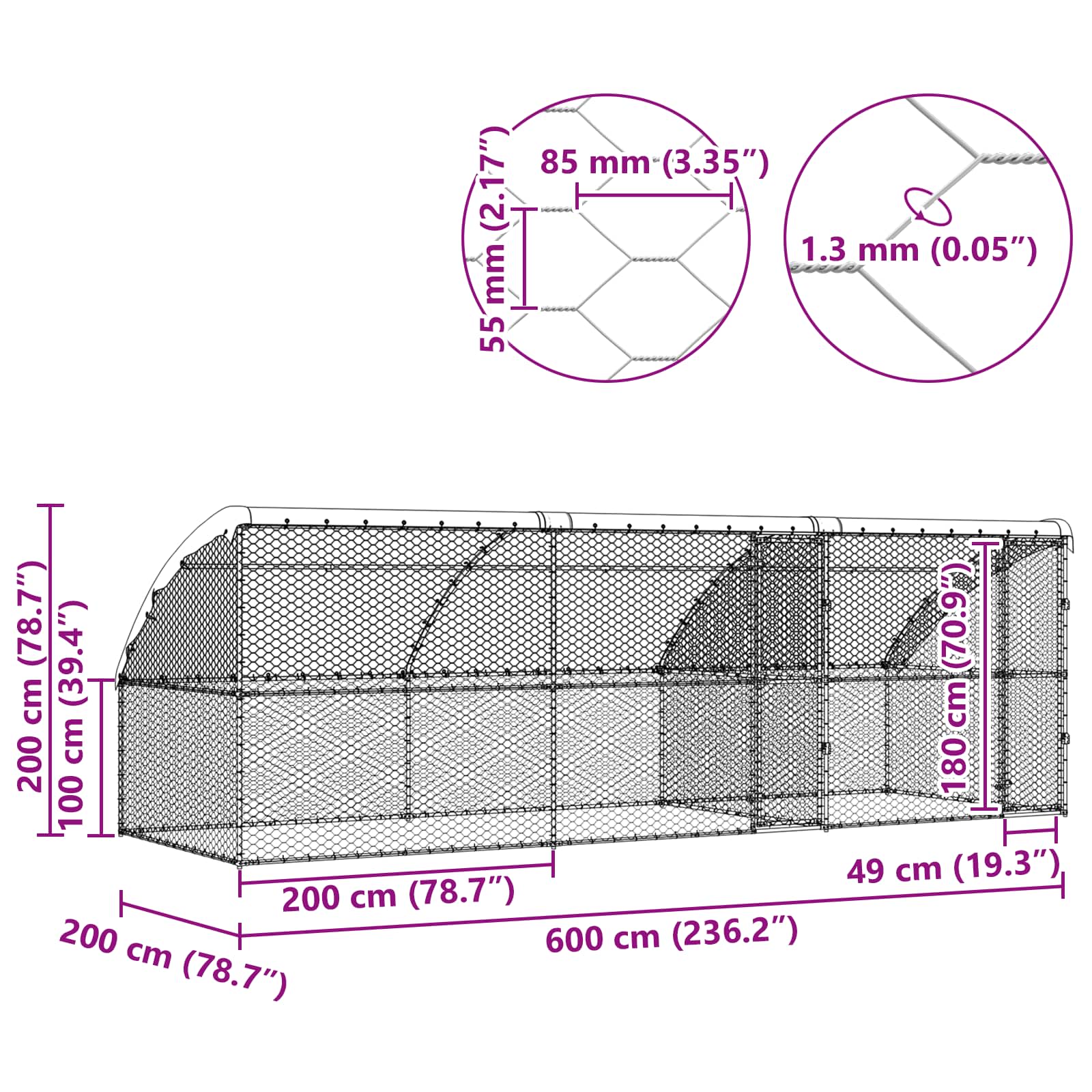 Kućica za pse 3 pcs Srebrno 6 x 2 x 2 m Pocinčani čelik