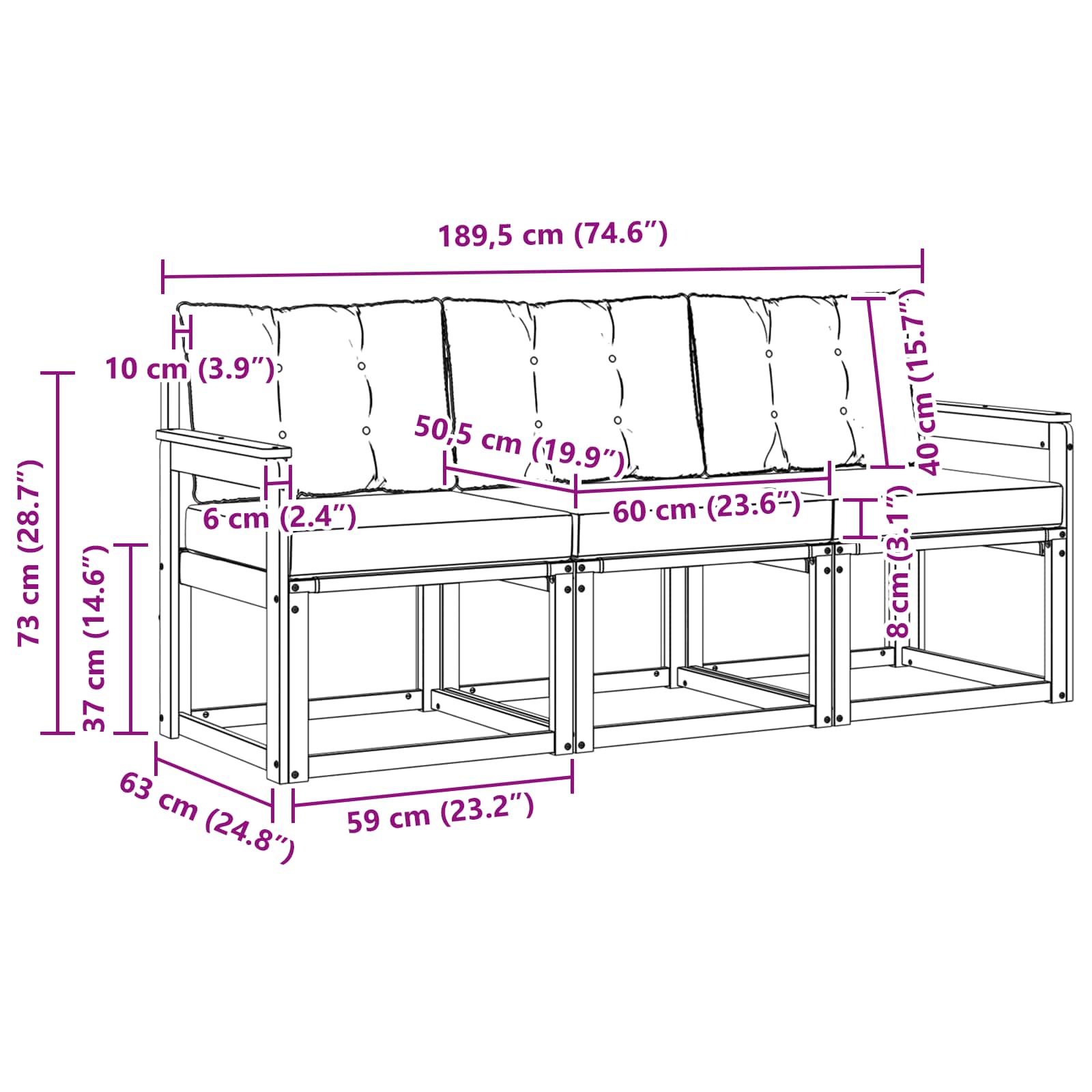 Set vanjskih sofa s jastukom 3 pcs Prirodna i bež