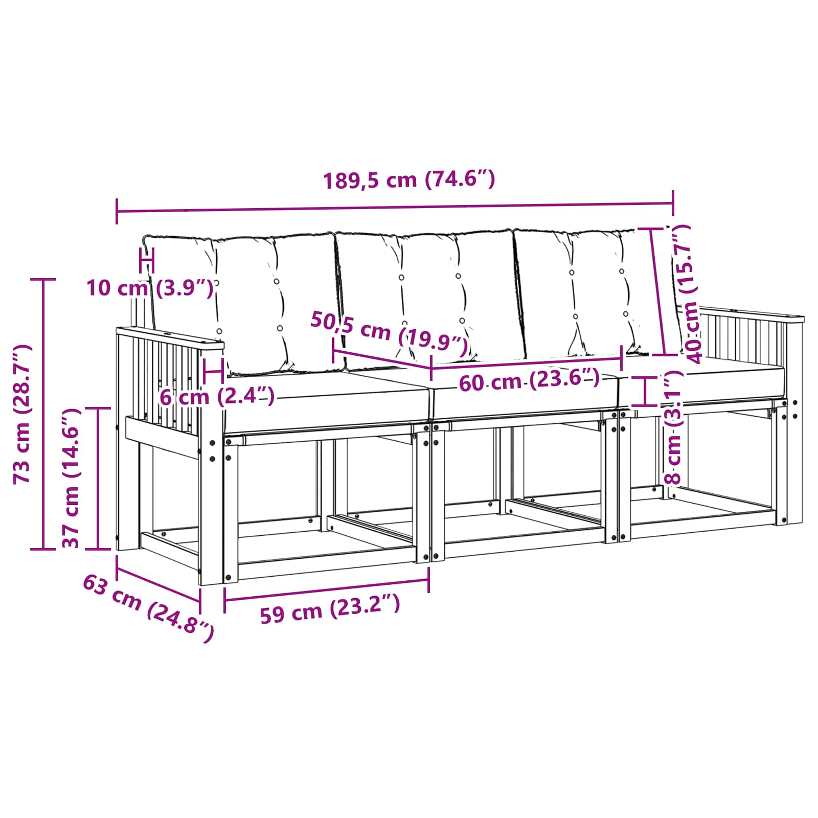 Set vanjskih sofa s jastukom 3 pcs Prirodna i bež