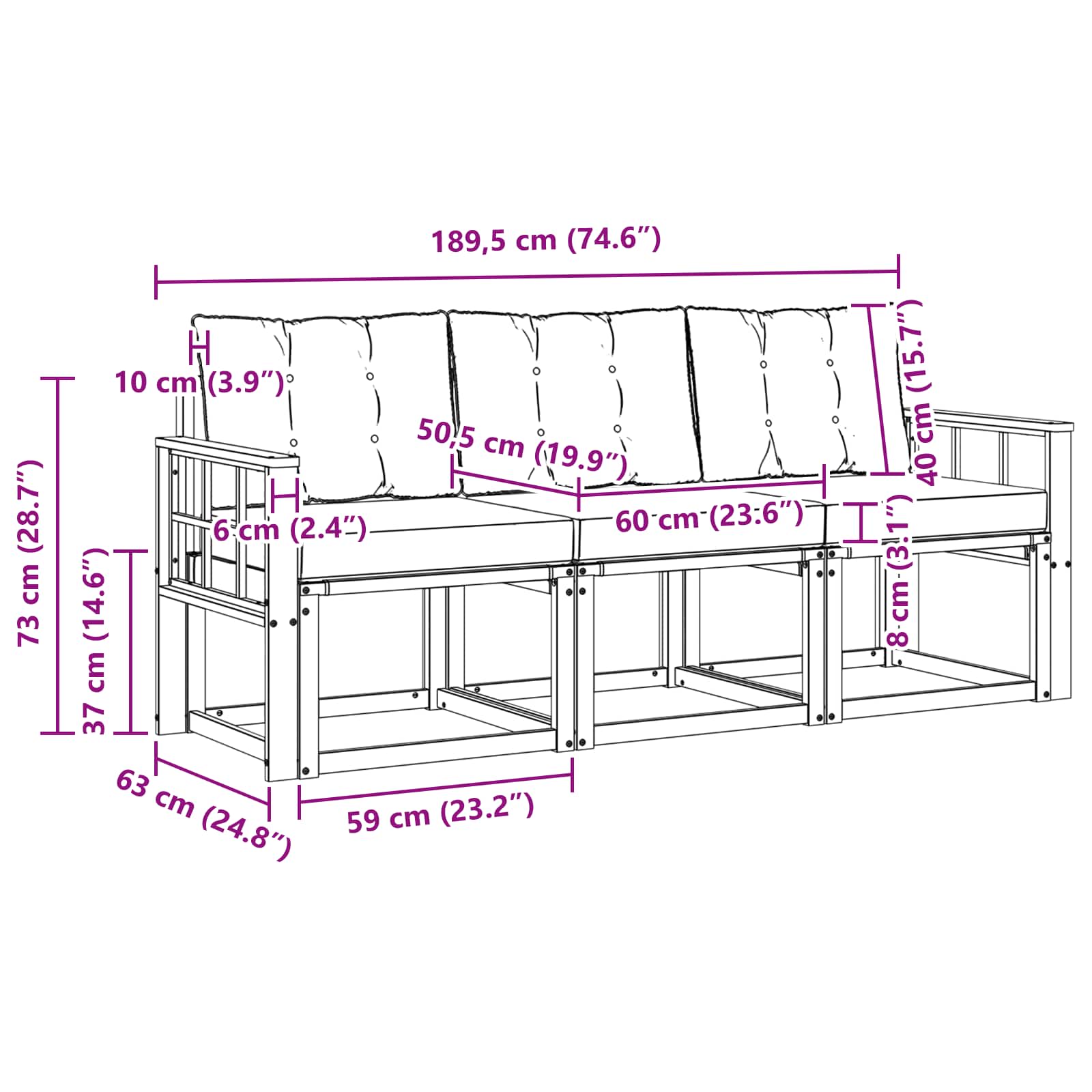 Set vanjskih sofa s jastukom 3 pcs Prirodna i svijetlo siva