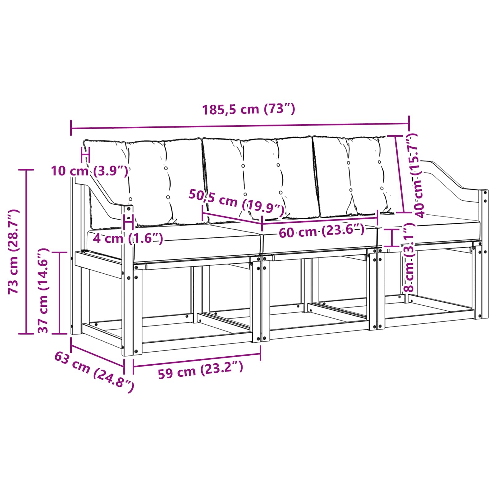 Set vanjskih sofa s jastukom 3 pcs Prirodna i svijetlo siva