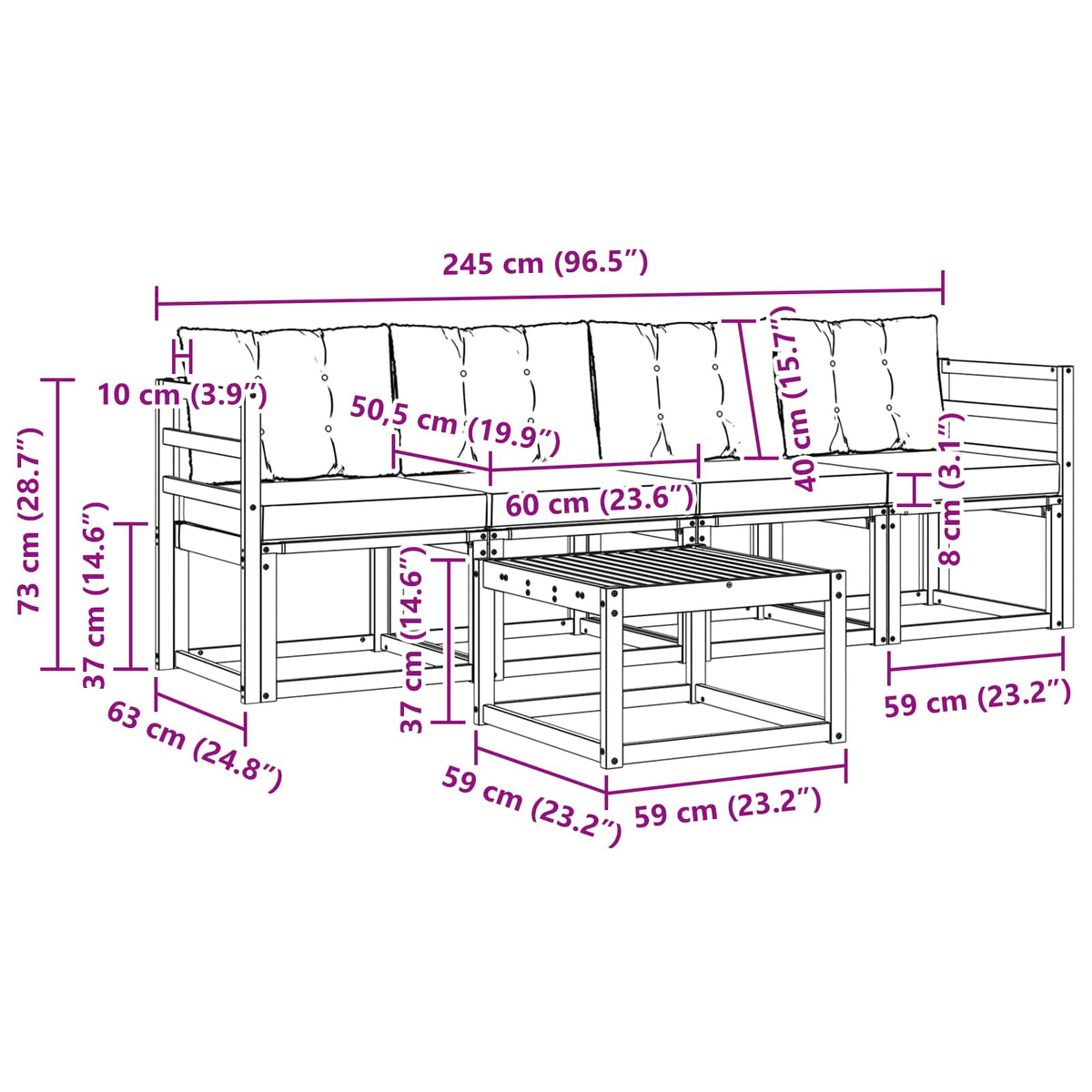 Set vanjskih sofa 5 kom. Prirodna i krem