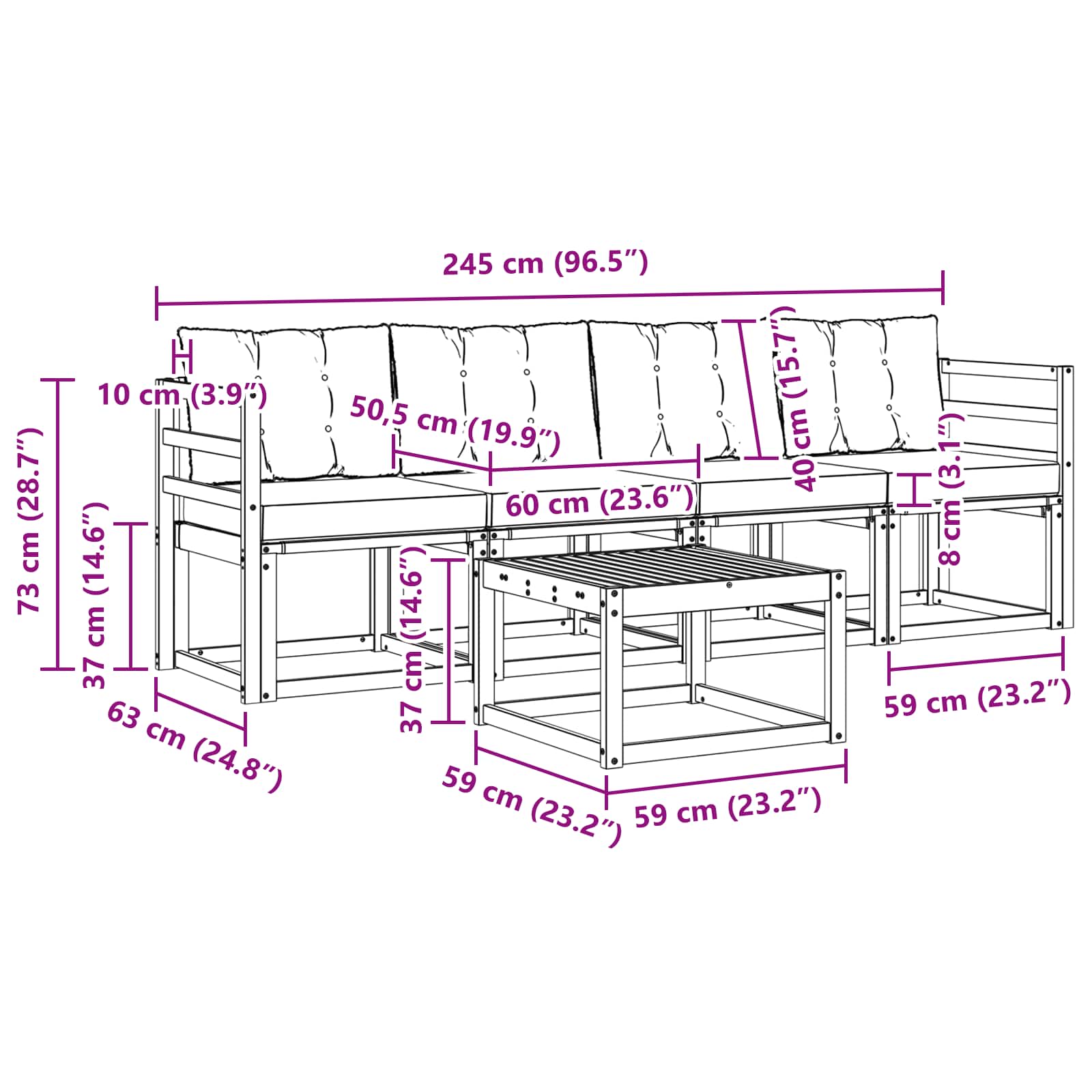 Set vanjskih sofa s jastukom 5 pcs Prirodna i crna