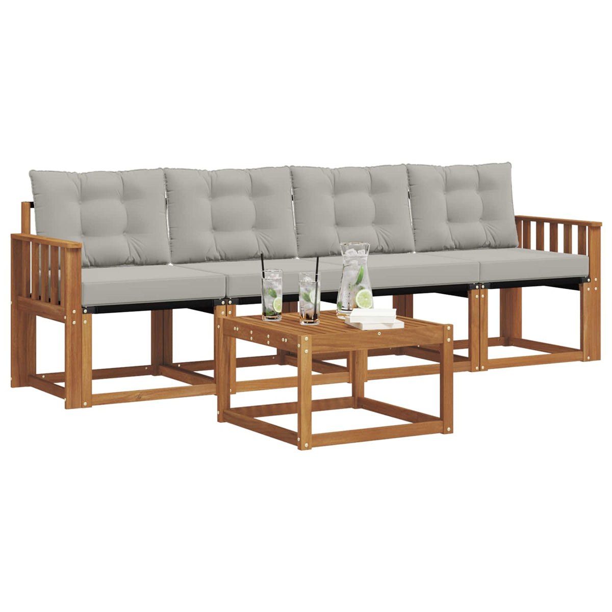 Set vanjskih sofa 5 kom. Prirodna i svijetlo siva