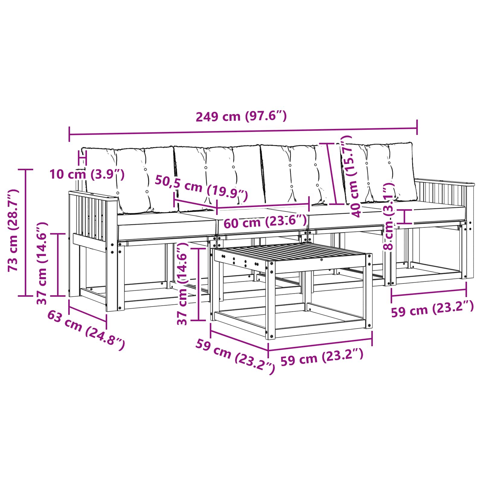 Set vanjskih sofa s jastukom 5 pcs Prirodna i crna